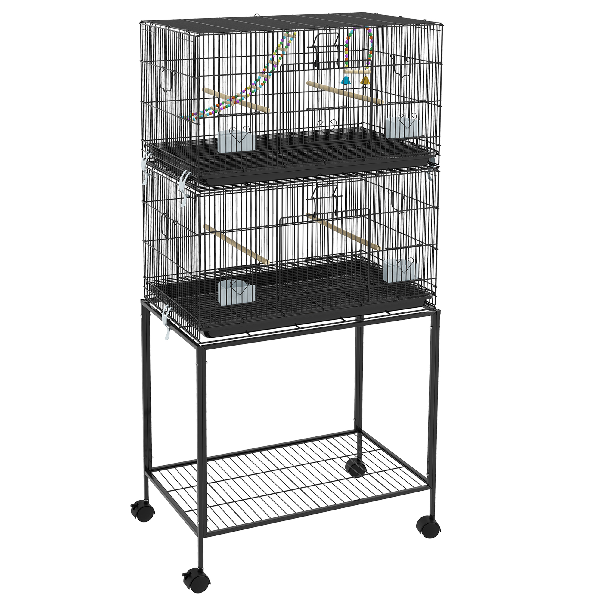 PawHut Bird Cage, Budgie Cage, with Rolling Stand, for Small Birds - Grey