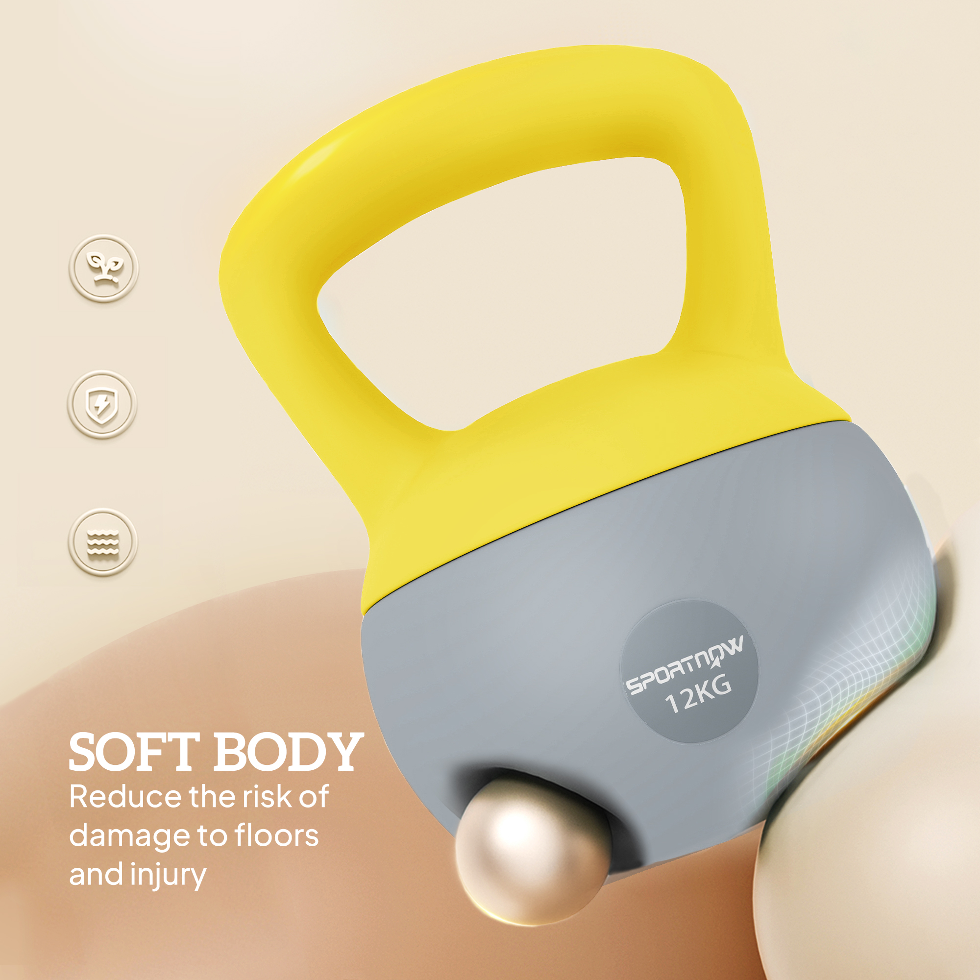 SPORTNOW 12KG Soft Kettlebell, Kettlebell with Non-Slip Handle for Home Gym, Weight Lifting, Strength Training, Yellow/Grey 4