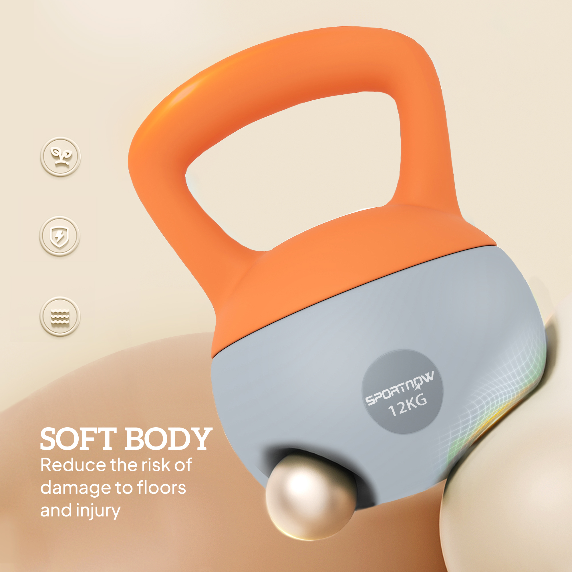 SPORTNOW 12KG Soft Kettlebell, Kettlebell with Non-Slip Handle for Home Gym, Weight Lifting, Strength Training, Orange/Grey 4