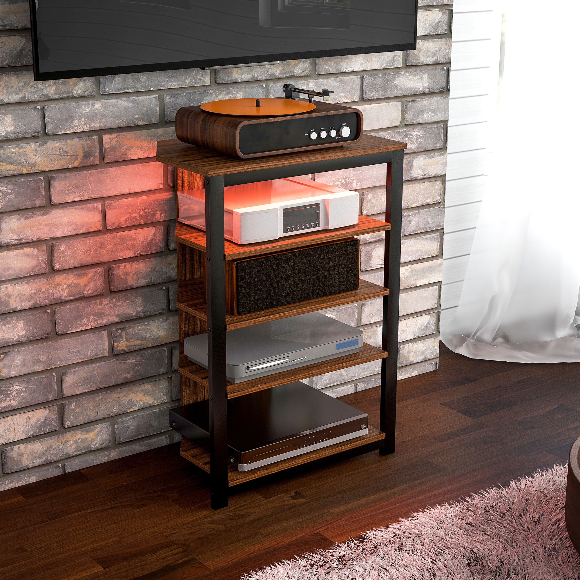 HOMCOM 4-Tier Corner TV Stand with Storage, LED Lights, Cable Management, Small TV Unit Entertainment Centre for TVs up to 29", for Living Room, Bedroom 9