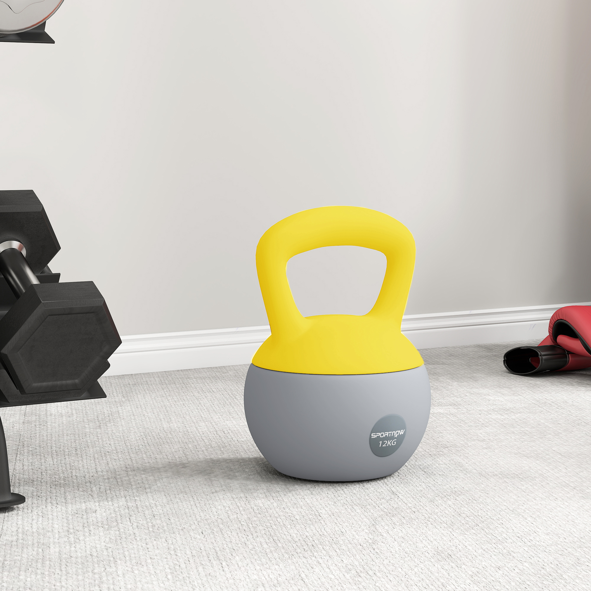 SPORTNOW 12KG Soft Kettlebell, Kettlebell with Non-Slip Handle for Home Gym, Weight Lifting, Strength Training, Yellow/Grey 7