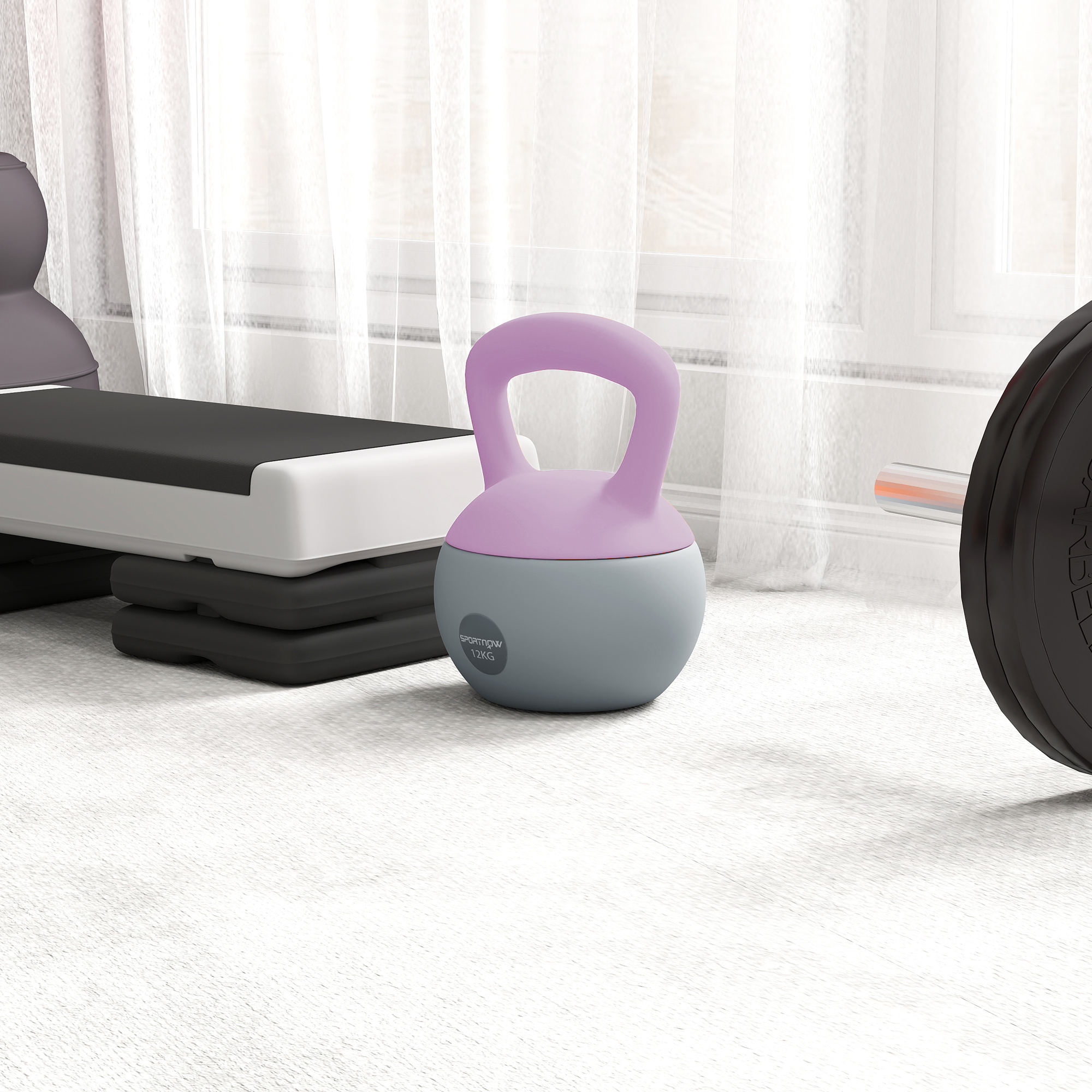 SPORTNOW 12KG Soft Kettlebell, Kettlebell with Non-Slip Handle for Home Gym, Weight Lifting, Strength Training, Purple/Grey 8