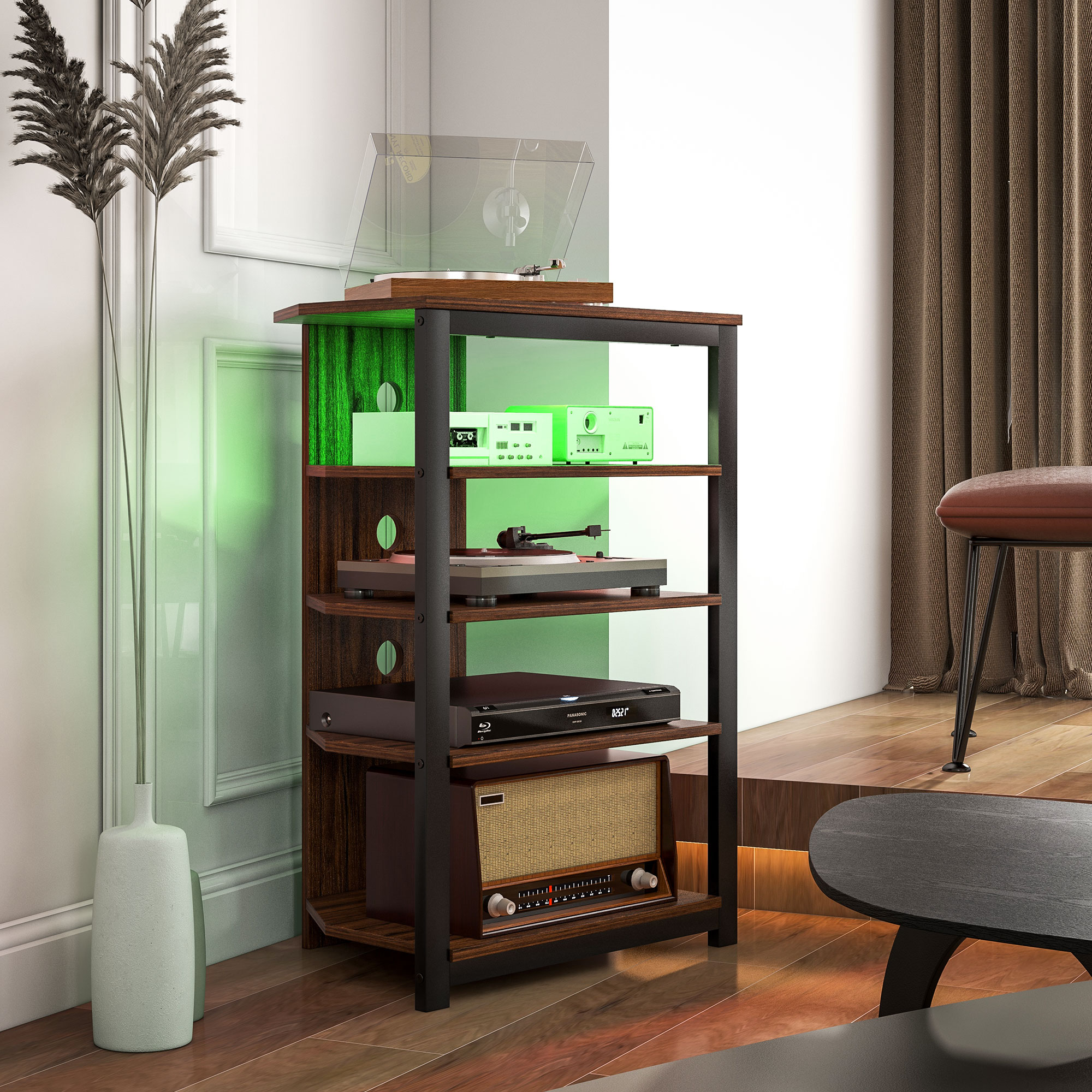 HOMCOM 4-Tier Corner TV Stand with Storage, LED Lights, Cable Management, Small TV Unit Entertainment Centre for TVs up to 29", for Living Room, Bedroom 8