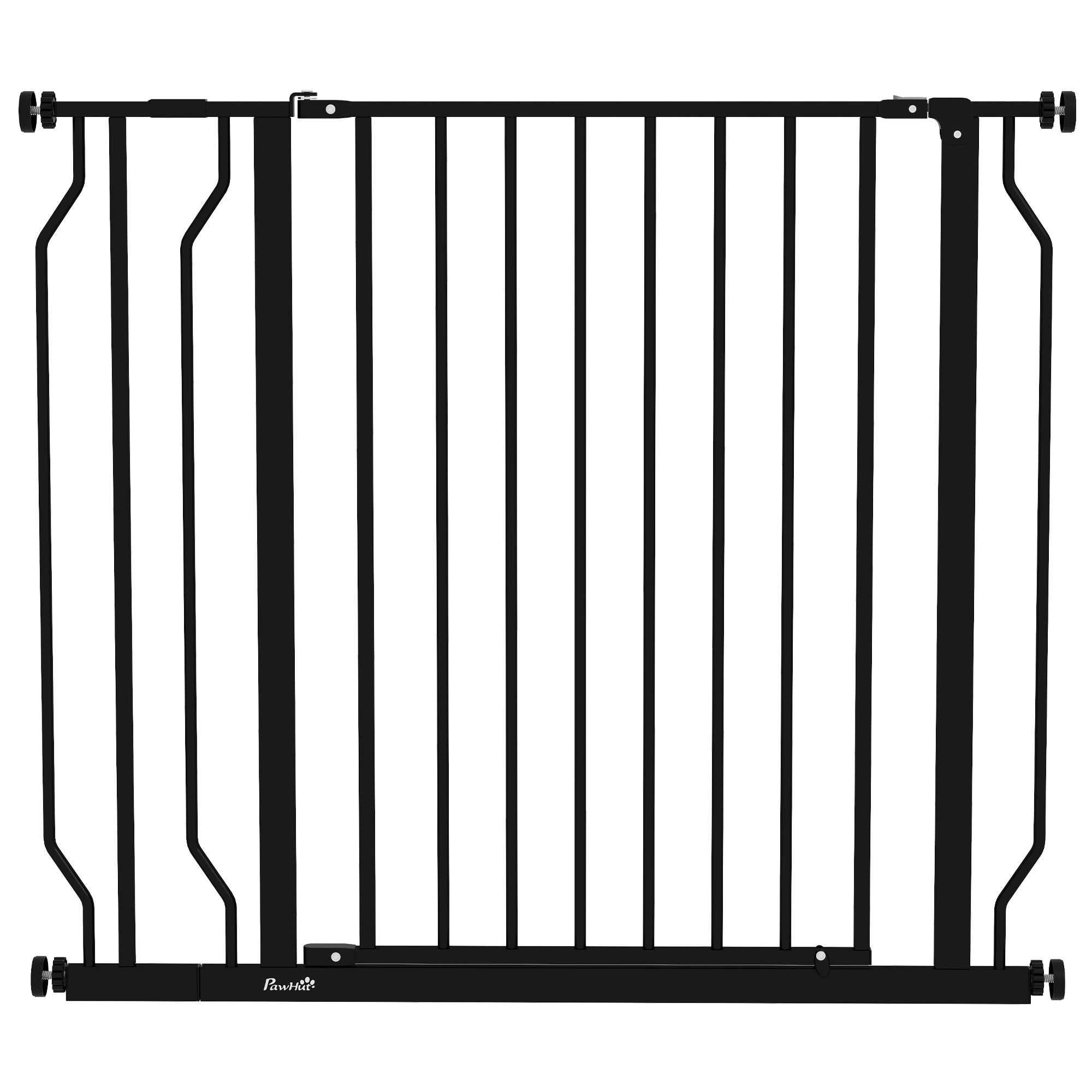 PawHut Barrera de Seguridad para Perros con 2 Extensiones Montaje a Presión Doble Bloqueo para Puerta Escalera 75-95 cm Negro