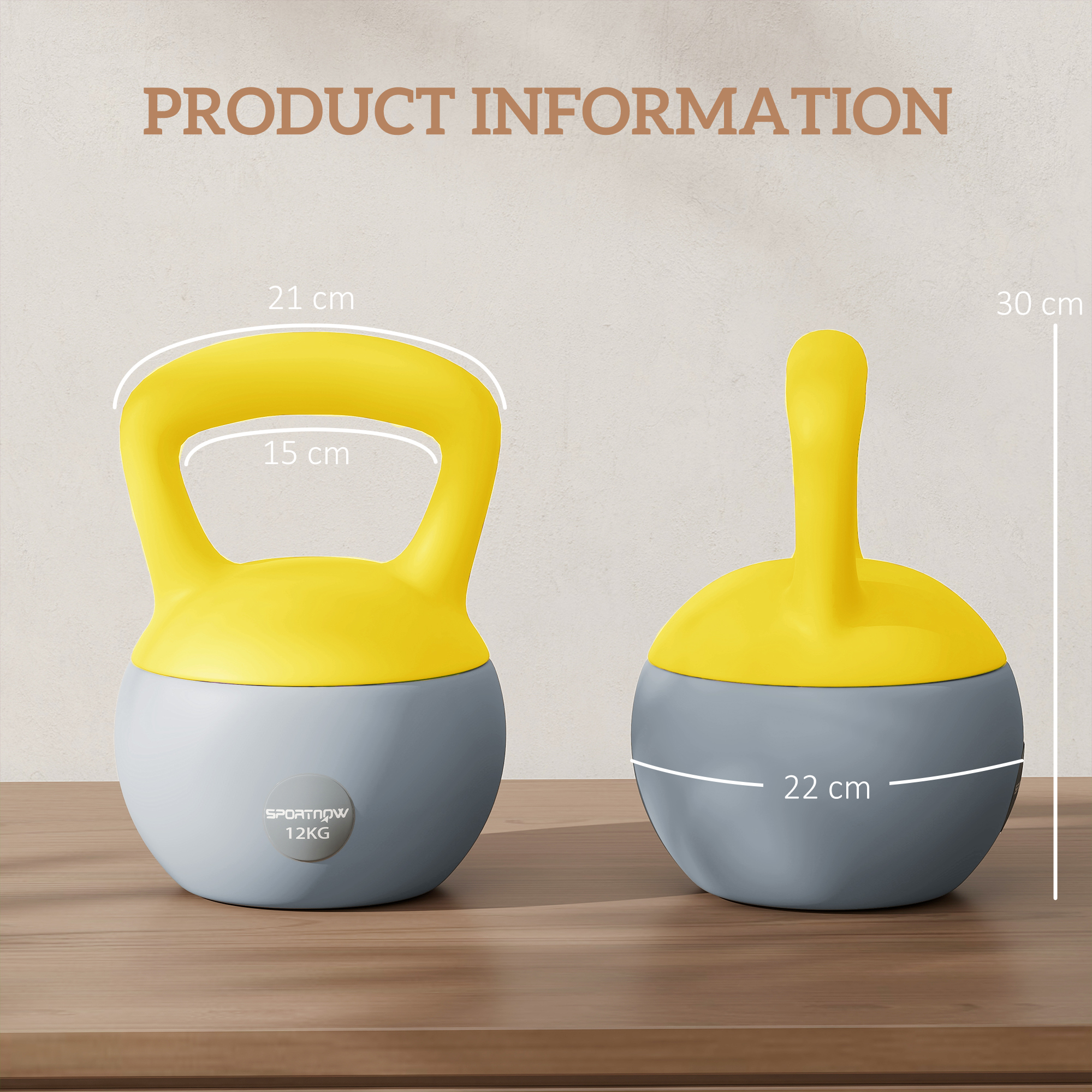SPORTNOW 12KG Soft Kettlebell, Kettlebell with Non-Slip Handle for Home Gym, Weight Lifting, Strength Training, Yellow/Grey 3