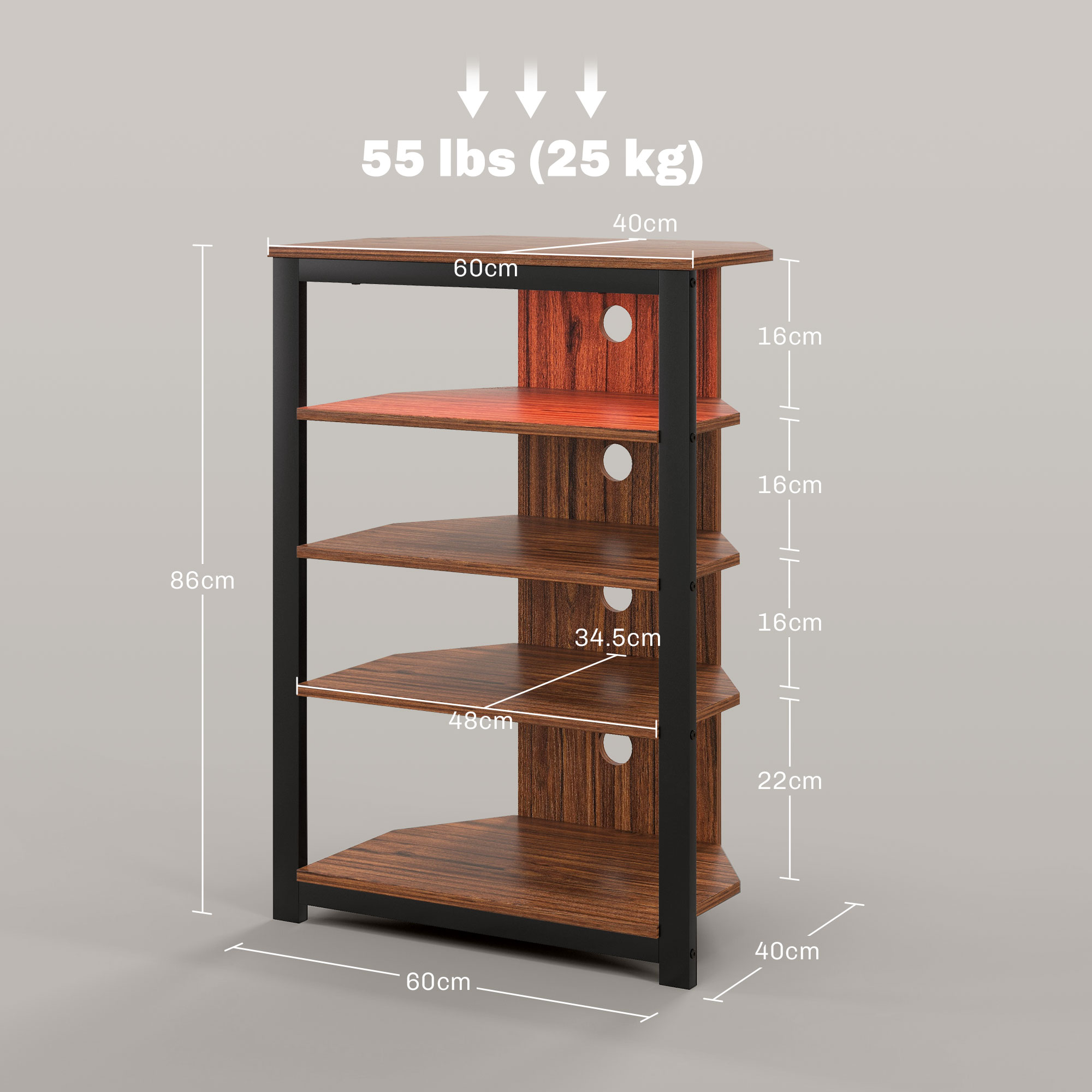 HOMCOM 4-Tier Corner TV Stand with Storage, LED Lights, Cable Management, Small TV Unit Entertainment Centre for TVs up to 29", for Living Room, Bedroom 3