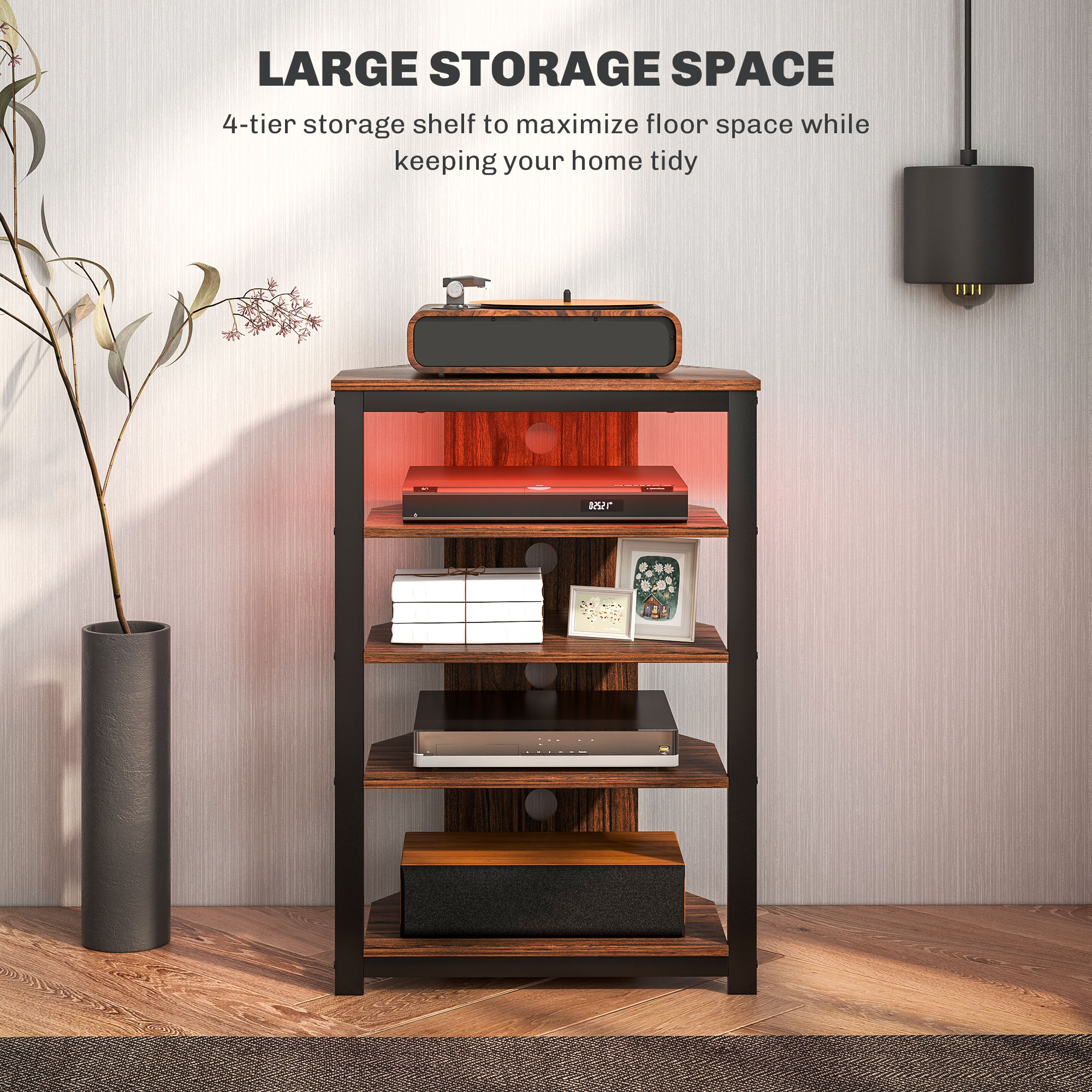 HOMCOM 4-Tier Corner TV Stand with Storage, LED Lights, Cable Management, Small TV Unit Entertainment Centre for TVs up to 29", for Living Room, Bedroom 5
