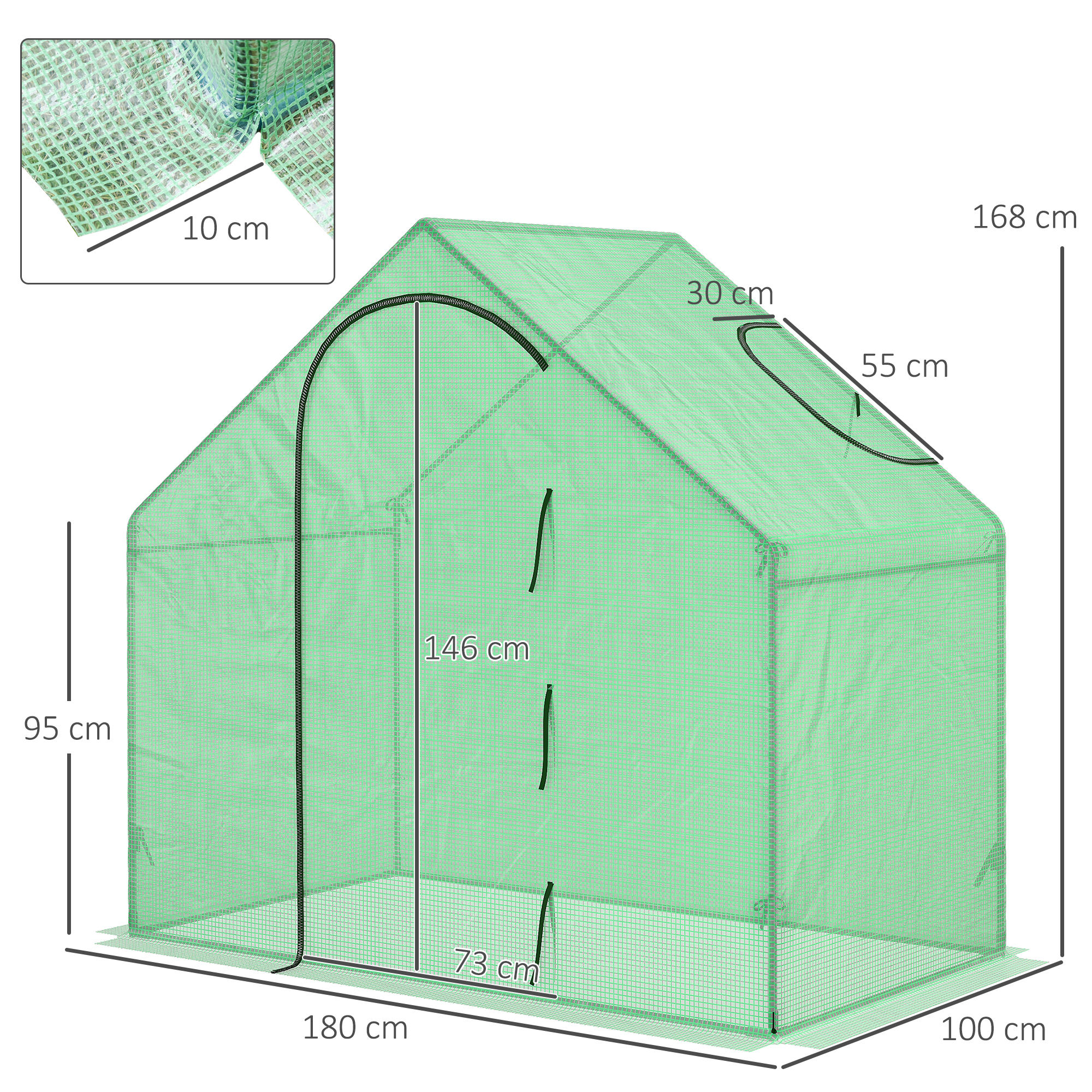 Outsunny Walk In Tomato Greenhouse Garden Outdoor Mini Greenhouse Flower Planter Steel Frame with Zipped Door & Window, PE Cover, 180 x 100 x 168CM, Green 3