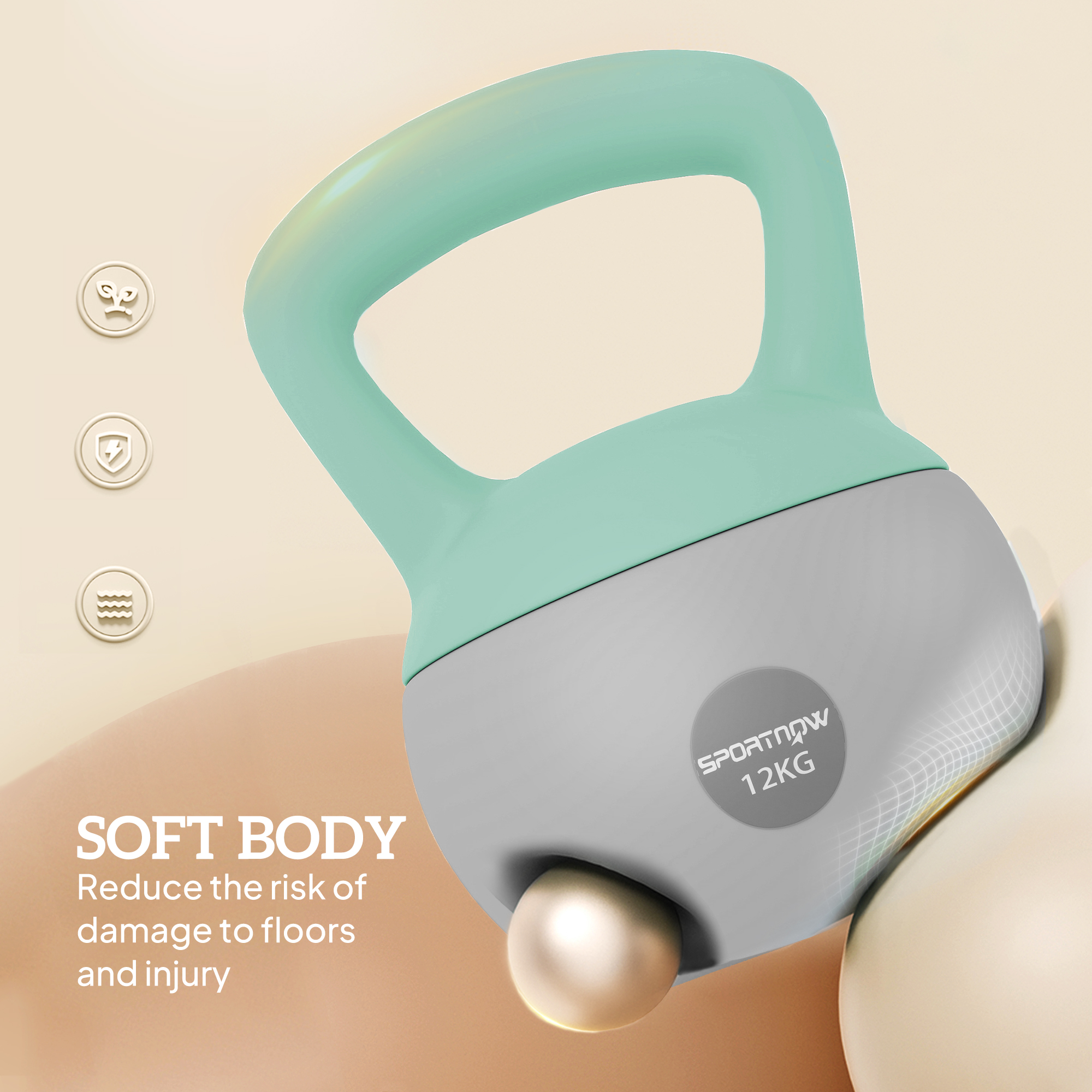 SPORTNOW 12KG Soft Kettlebell, Kettlebell with Non-Slip Handle for Home Gym, Weight Lifting, Strength Training, Green/Grey 4