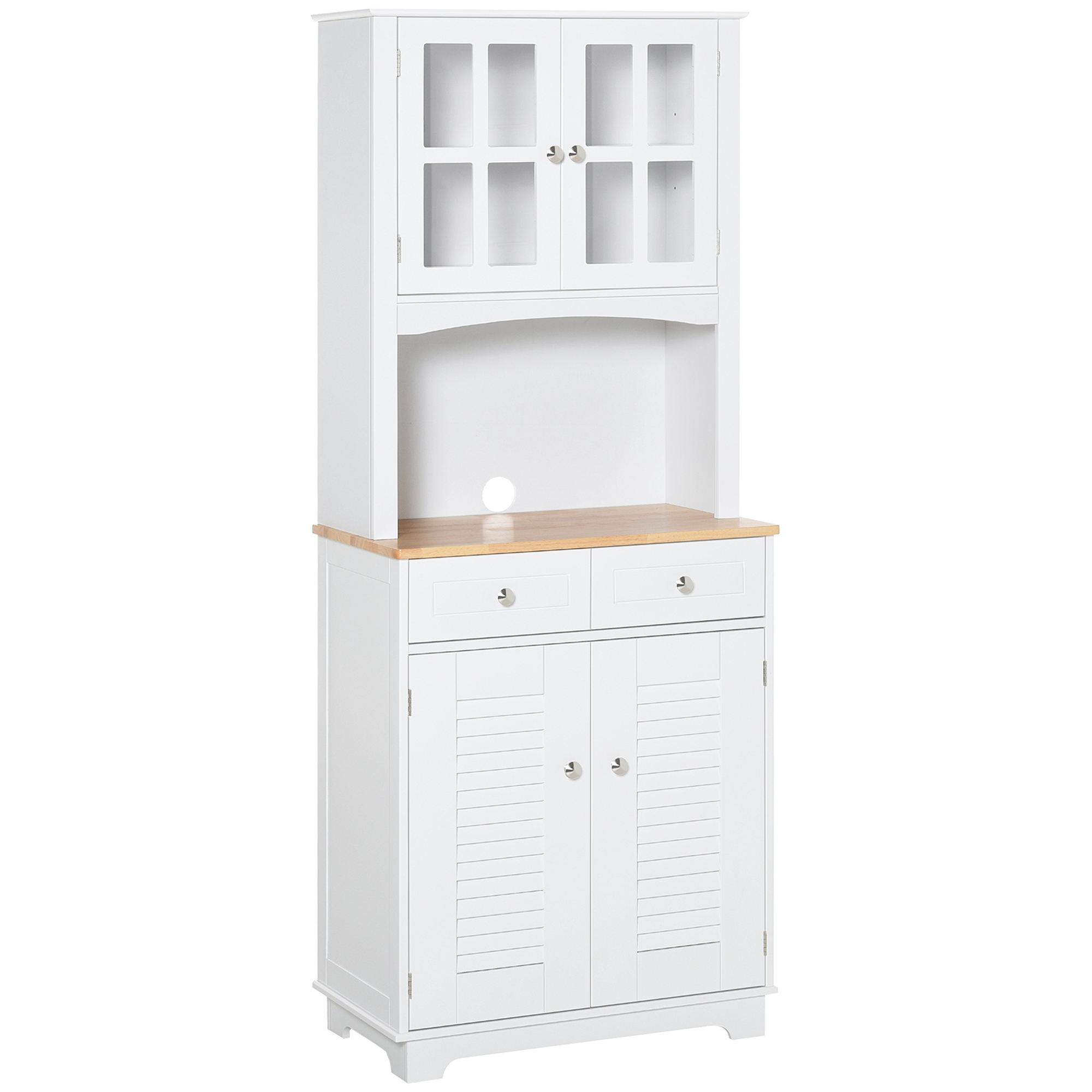 HOMCOM Mueble Auxiliar Cocina Aparador Alacena 2 Armarios de Puertas 2 Cajones y Estante Abierto para Microondas 68x39,5x170 cm Blanco | Aosom España