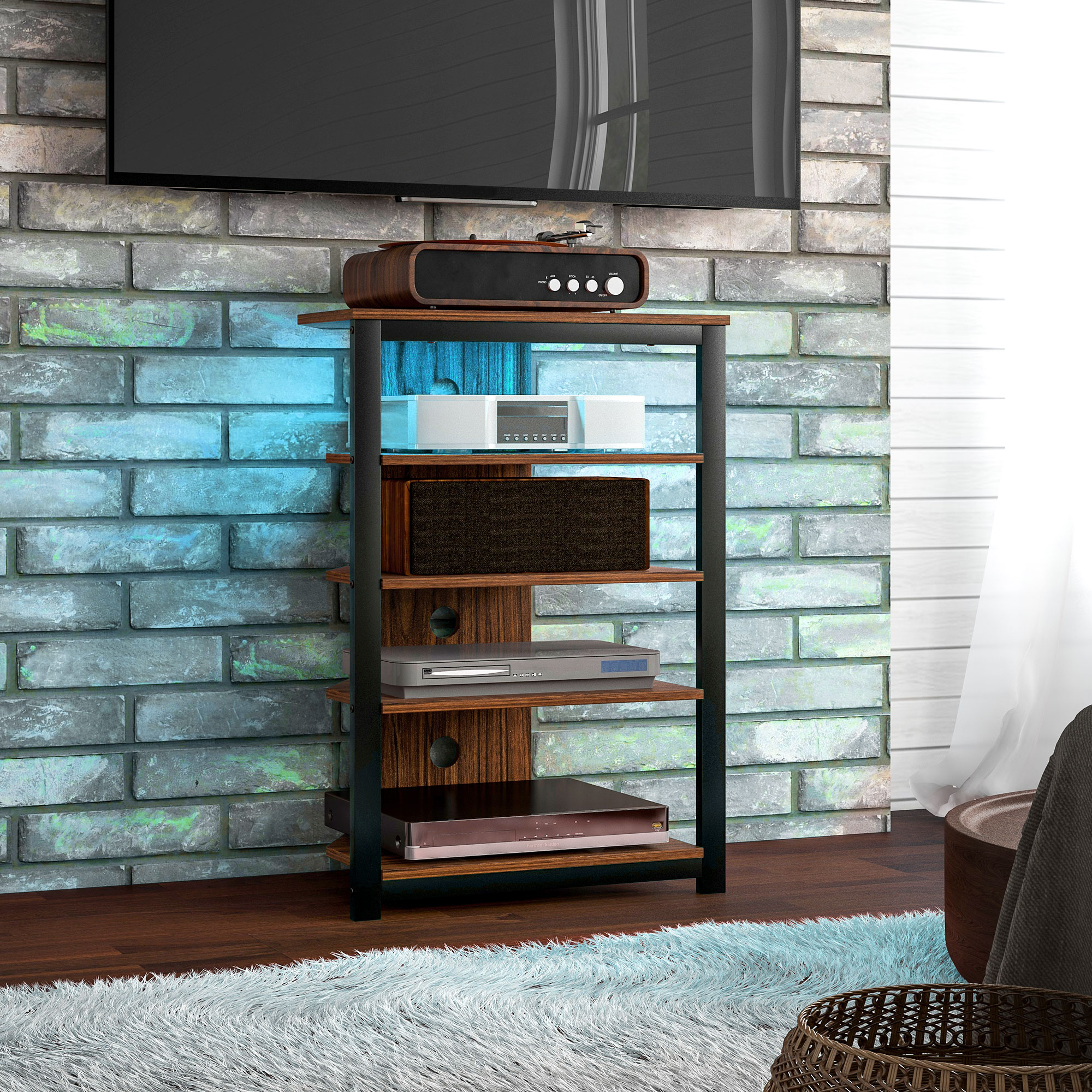 HOMCOM 4-Tier Corner TV Stand with Storage, LED Lights, Cable Management, Small TV Unit Entertainment Centre for TVs up to 29", for Living Room, Bedroom 2