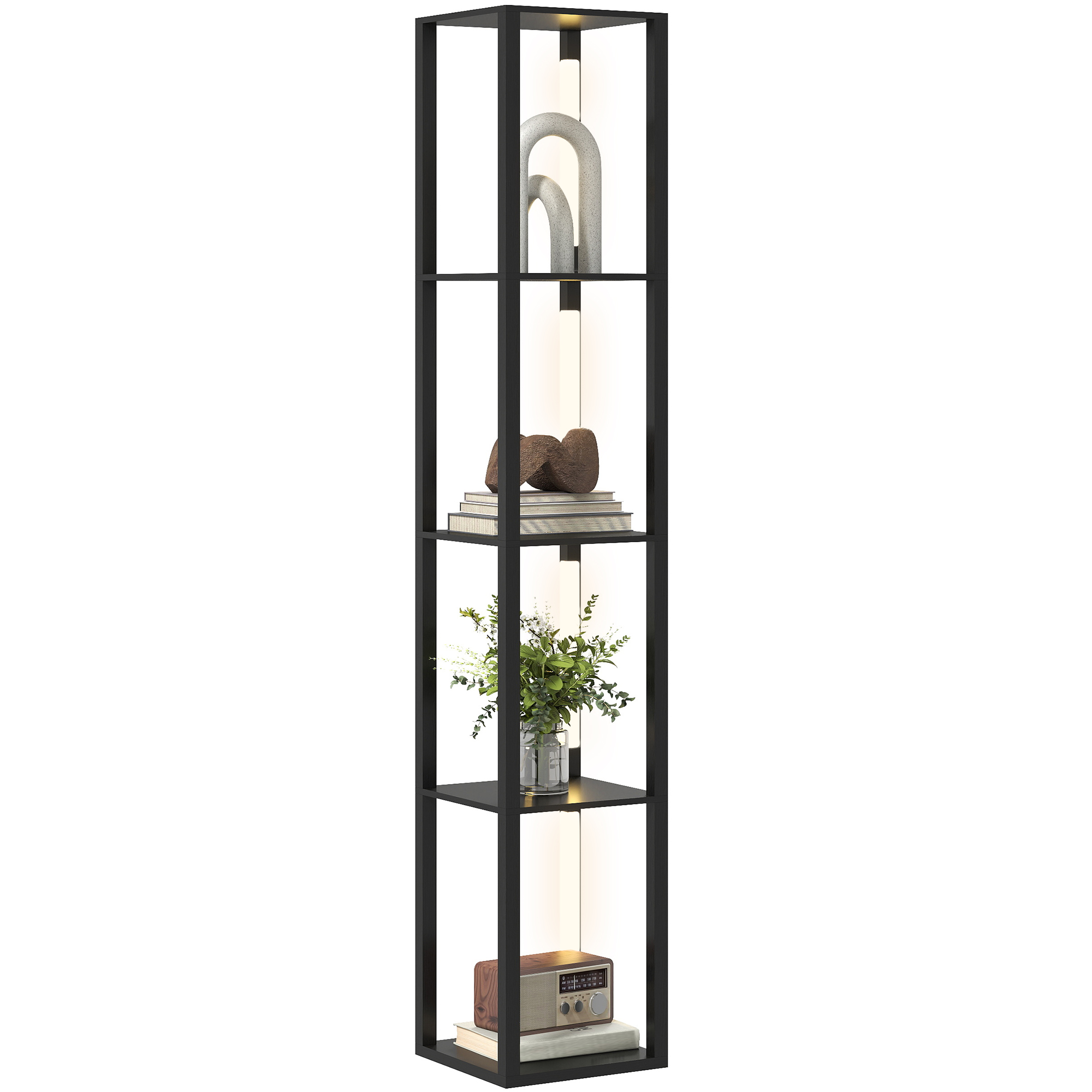 Image of HOMCOM Lampada da Terra con 4 Ripiani, 3 Luminosità Regolabili e Interruttore a Pedale, 29x29x163 cm, Nero Aosom Italy006