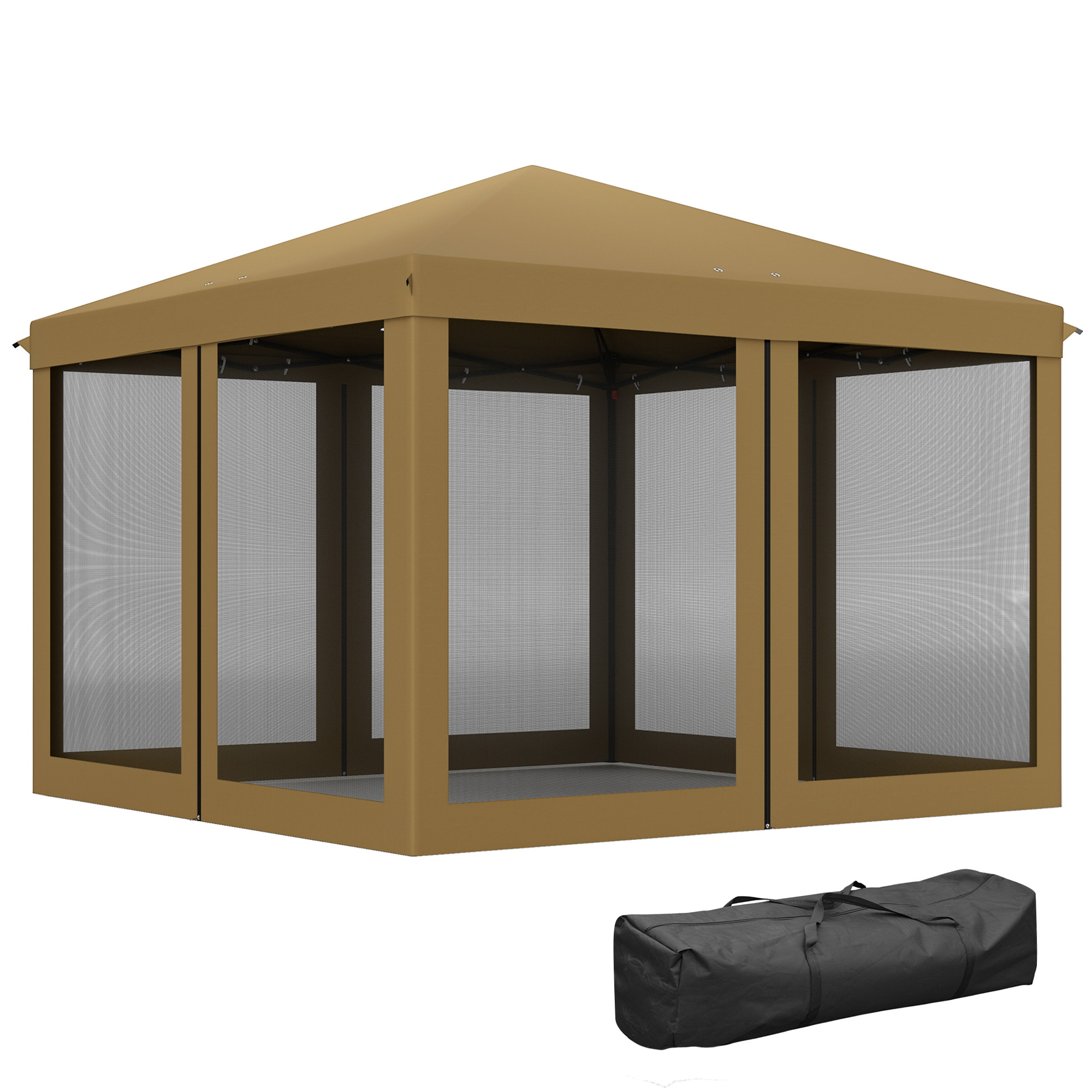 Outsunny 3 x 3 m Pop Up Gazebo, 420D Garden Tent Canopy with Removable Mesh Sidewall Netting, Carry Bag for Garden Patio Outdoor, Khaki