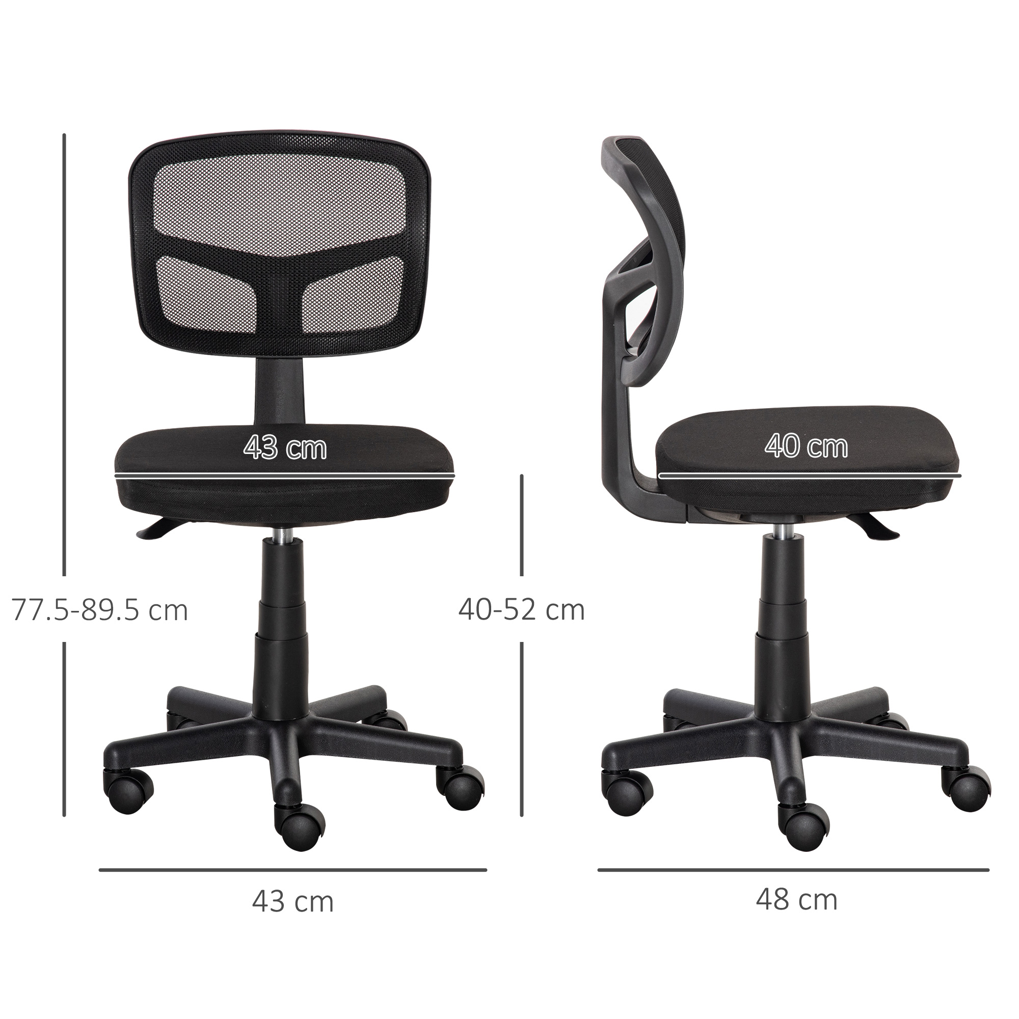Vinsetto Small Office Chair without Arms, Ergonomic Swivel Mesh Desk Chair with Curved Back and Wheels, Height Adjustable, for Home Vanity Computer Dressing Table Study Bedroom, Holds Up to 120 kg 3
