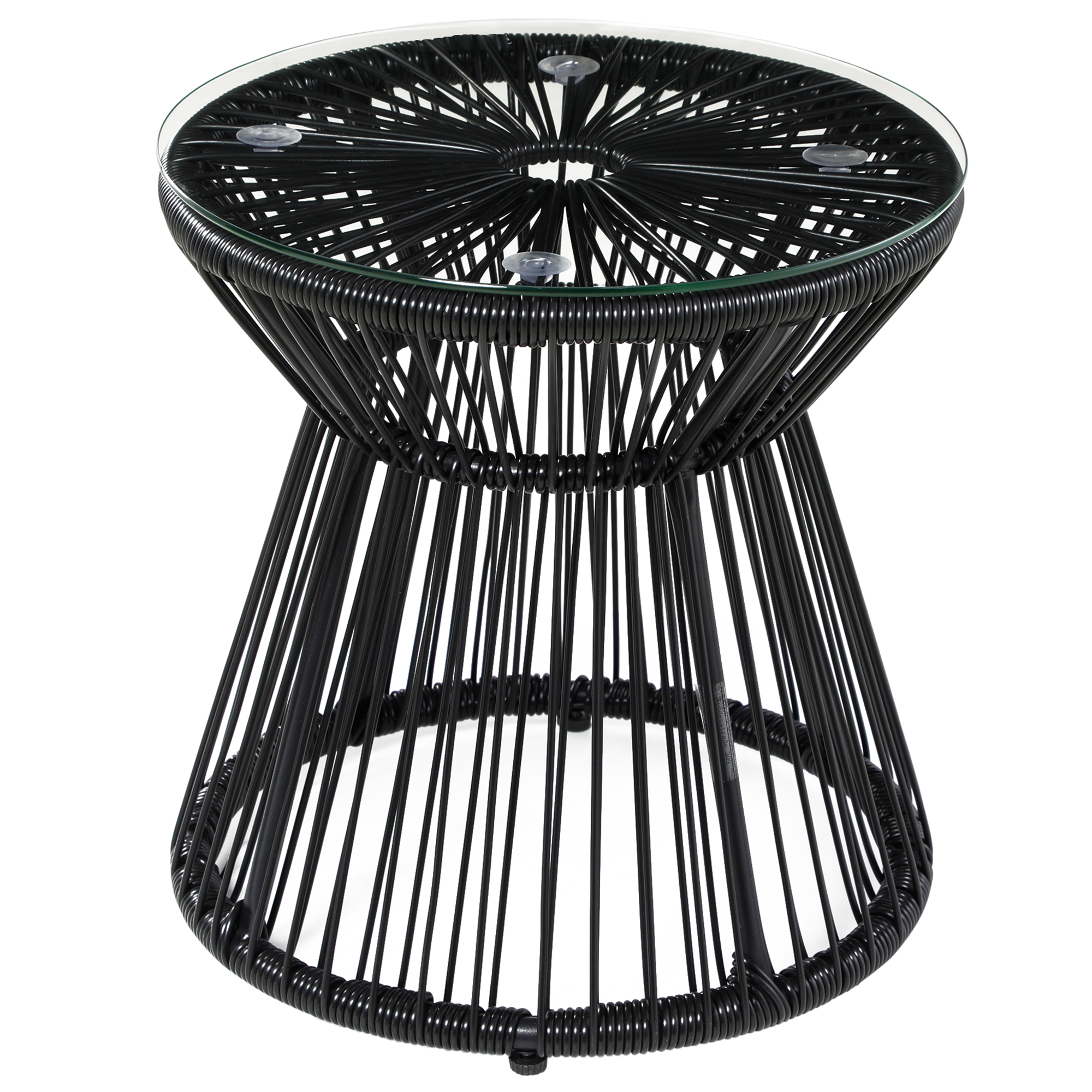 Outsunny Mesa de Jardín de Ratán Sintético Redonda con Encimera de Cristal y Marco de Metal Carga 30 kg Ø40x42 cm Negro