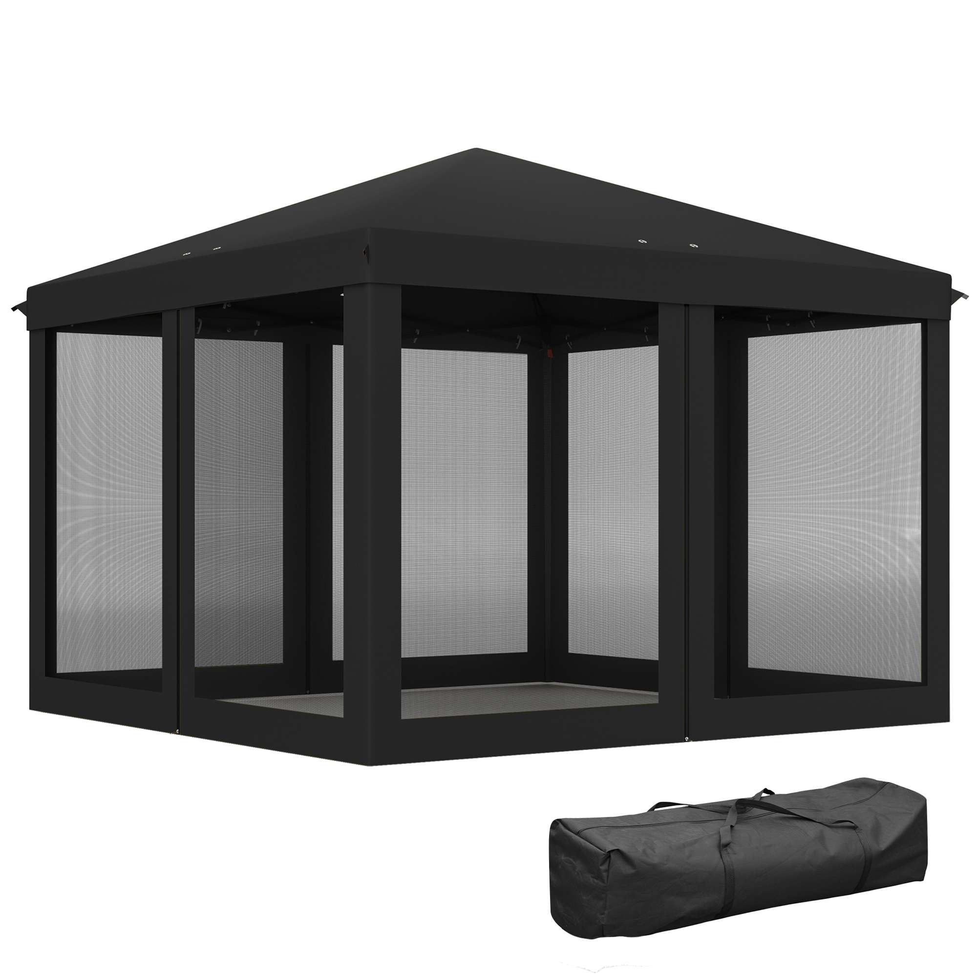 Outsunny 3 x 3 m Pop Up Gazebo, 420D Garden Tent Canopy with Removable Mesh Sidewall Netting, Carry Bag for Garden Patio Outdoor, Black