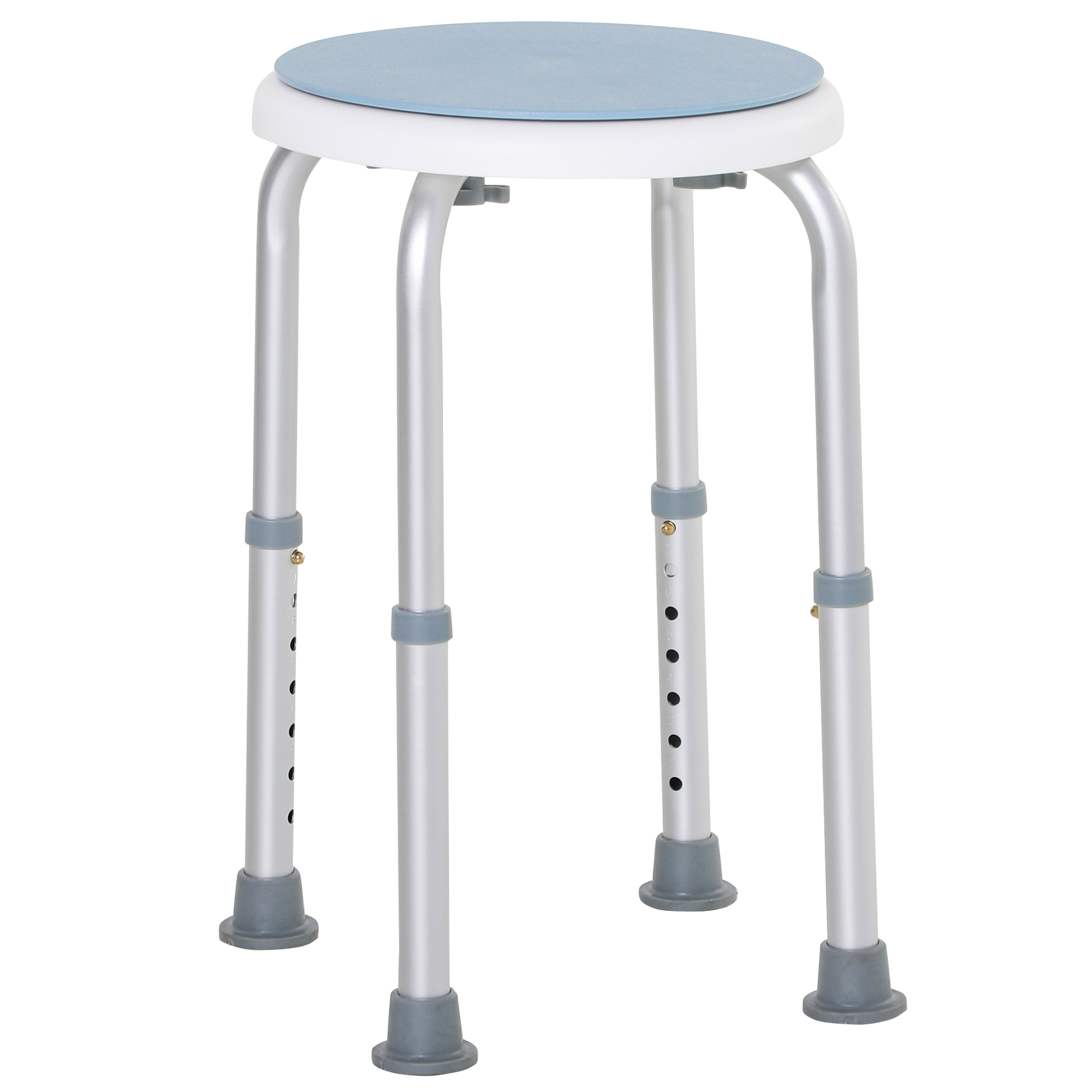 HOMCOM 360° Swivel Shower Chair, Height Adjustable Aluminium Shower Stool with Non-Slip Feet for Disabled, Elderly, Blue