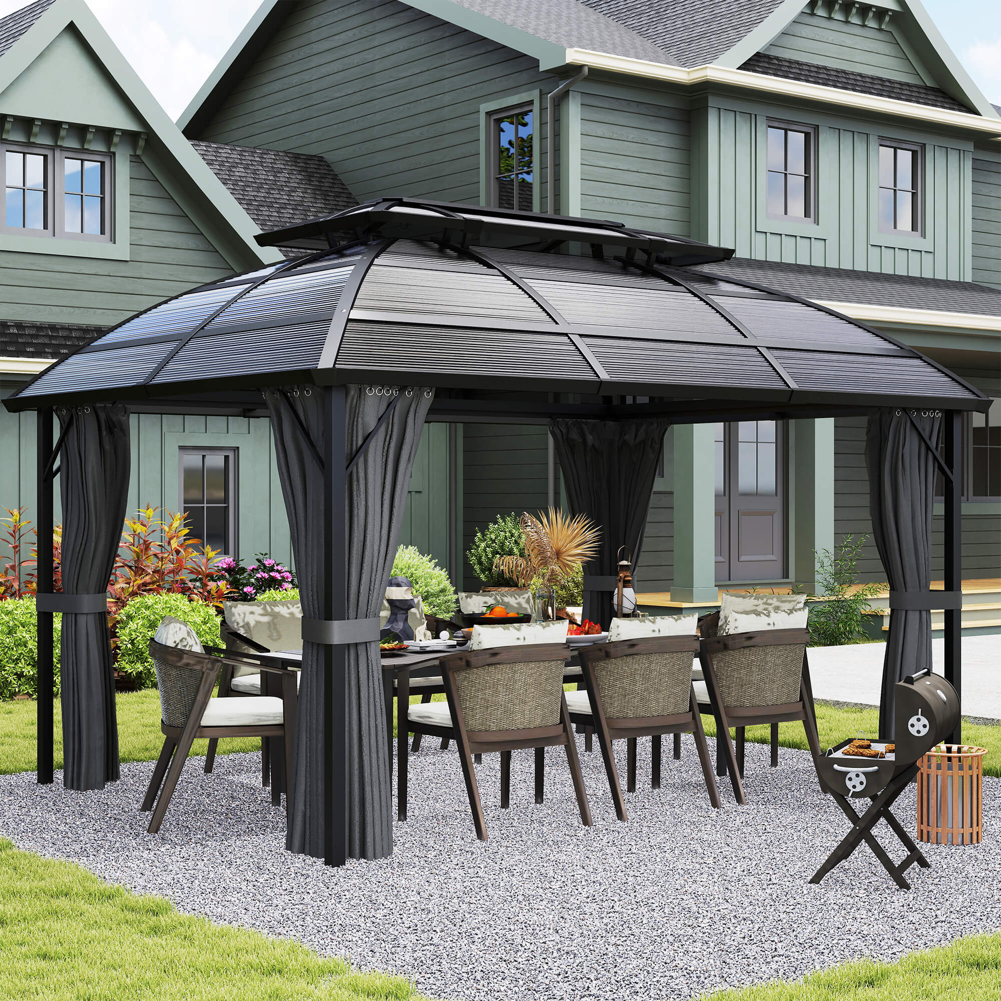 Outsunny 4 x 3m Aluminium Frame Hard Gazebo, with Accessories Black 2