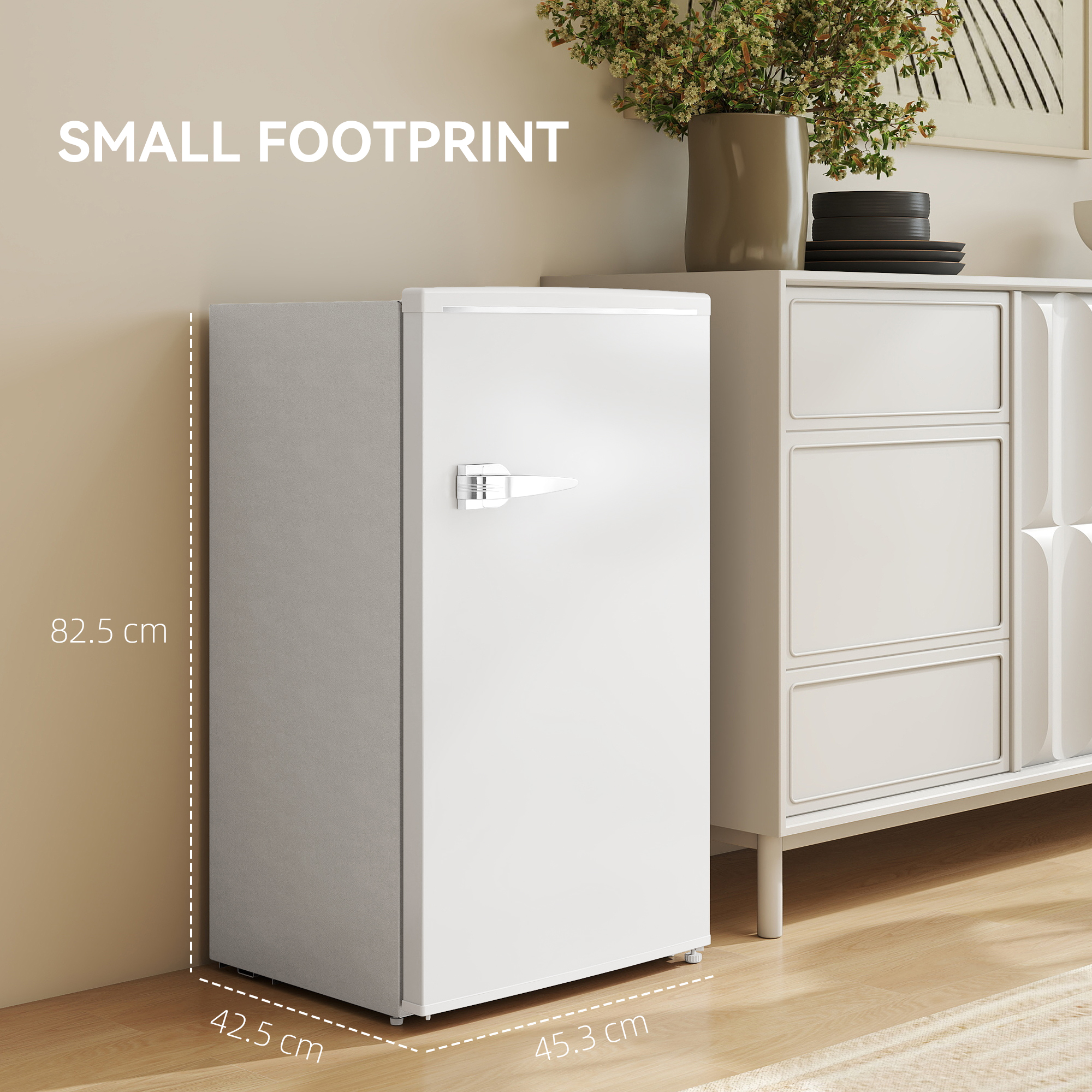 HOMCOM Under Counter Fridge, 85L Small Retro Refrigerator with Chiller Box, Adjustable Thermostat, Glass Shelves, White 8