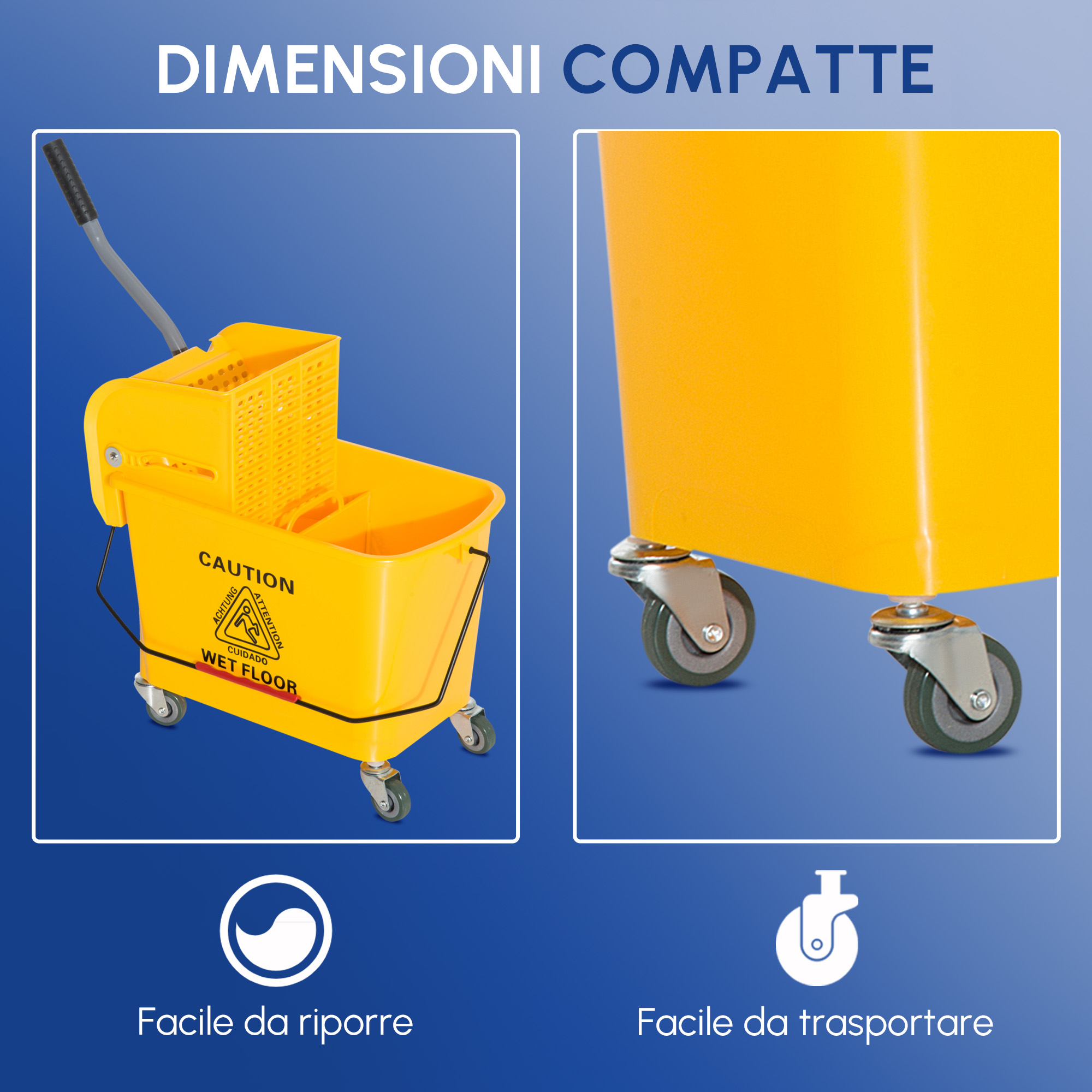 Mocio Lavapavimenti Secchio Mocio Professionale HOMCOM 36L - Carrello Lavapavimenti Con Strizzatore Manuale Pulizia Professionale