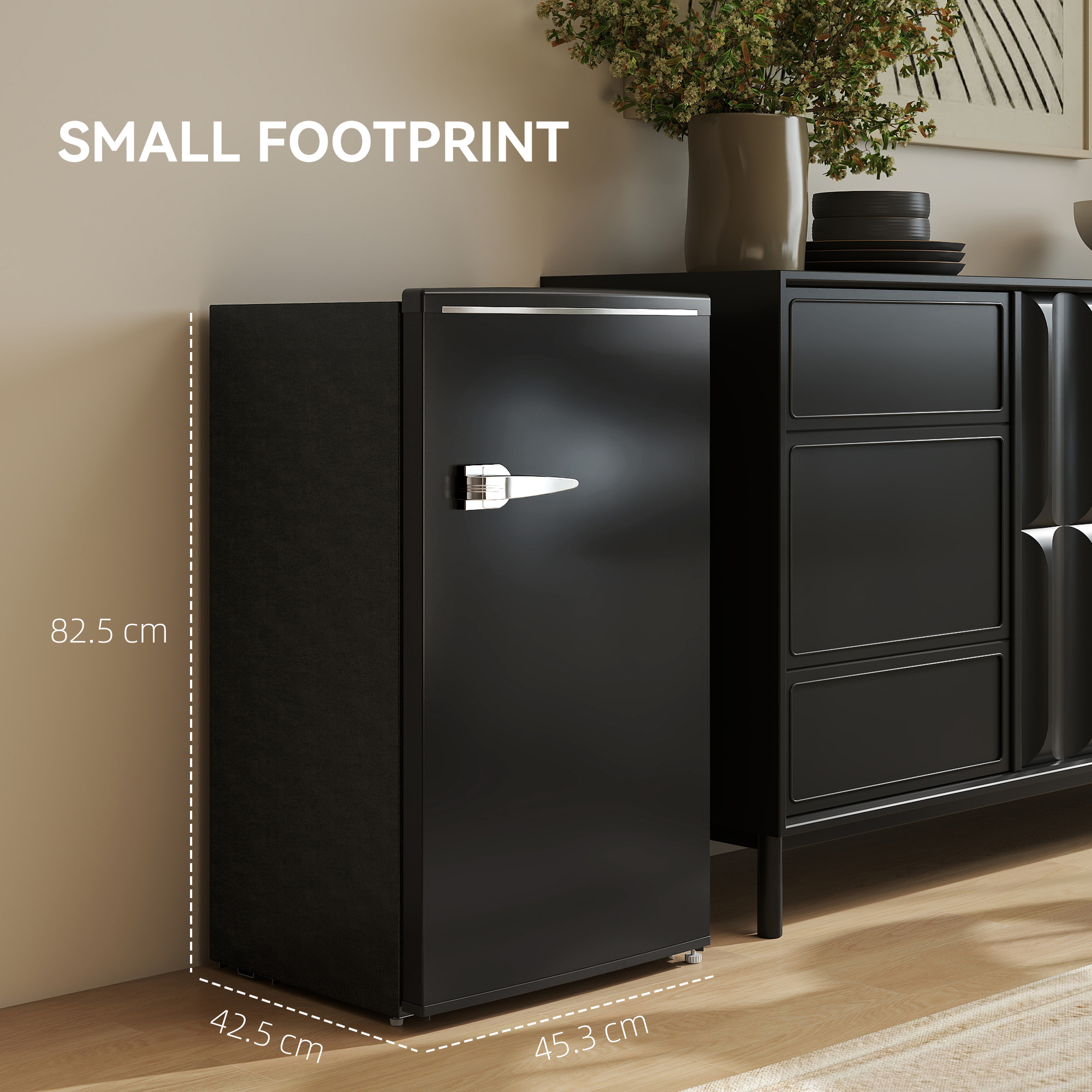 HOMCOM Under Counter Fridge, 85L Small Retro Refrigerator with Chiller Box, Adjustable Thermostat, Glass Shelves, Black 8