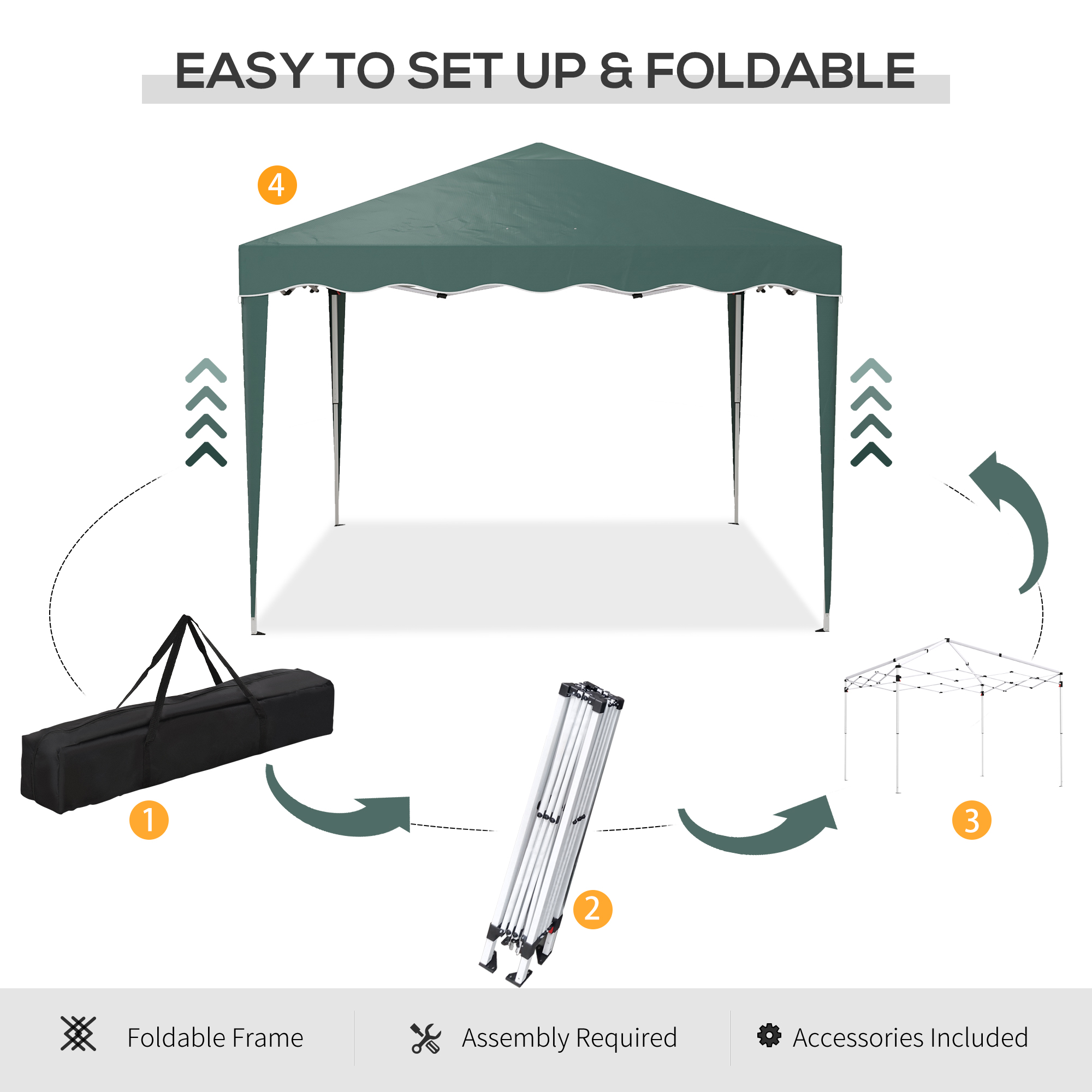 Outsunny 3 x 3cm Adjustable Height Pop-Up Gazebo, with Bag Green 5