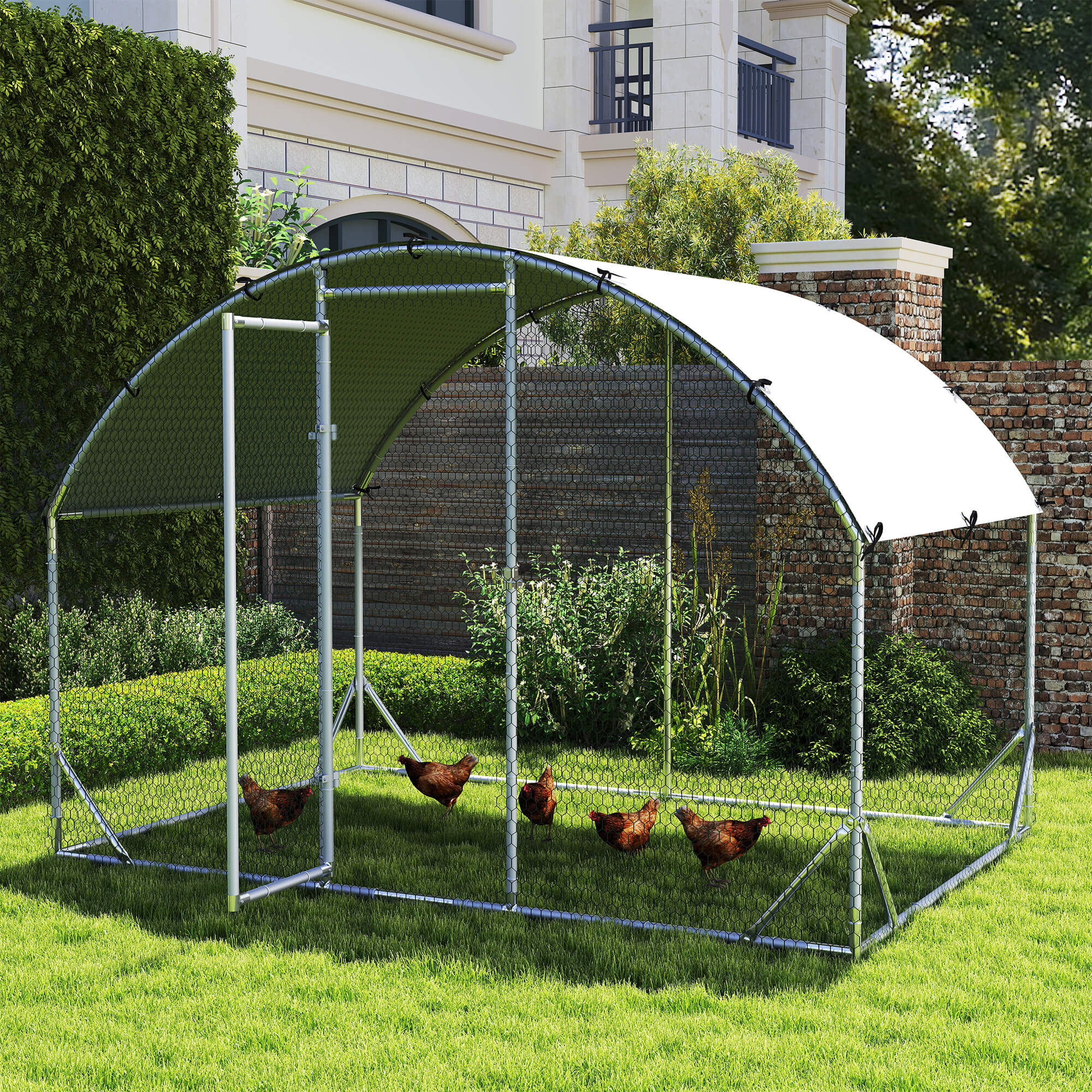 PawHut Walk In Chicken Run Galvanised Chicken Coop Hen Poultry House Cage Pet Playpen Garden with Water-Resist Cover, 2.8 x 1.9 x 2m 2