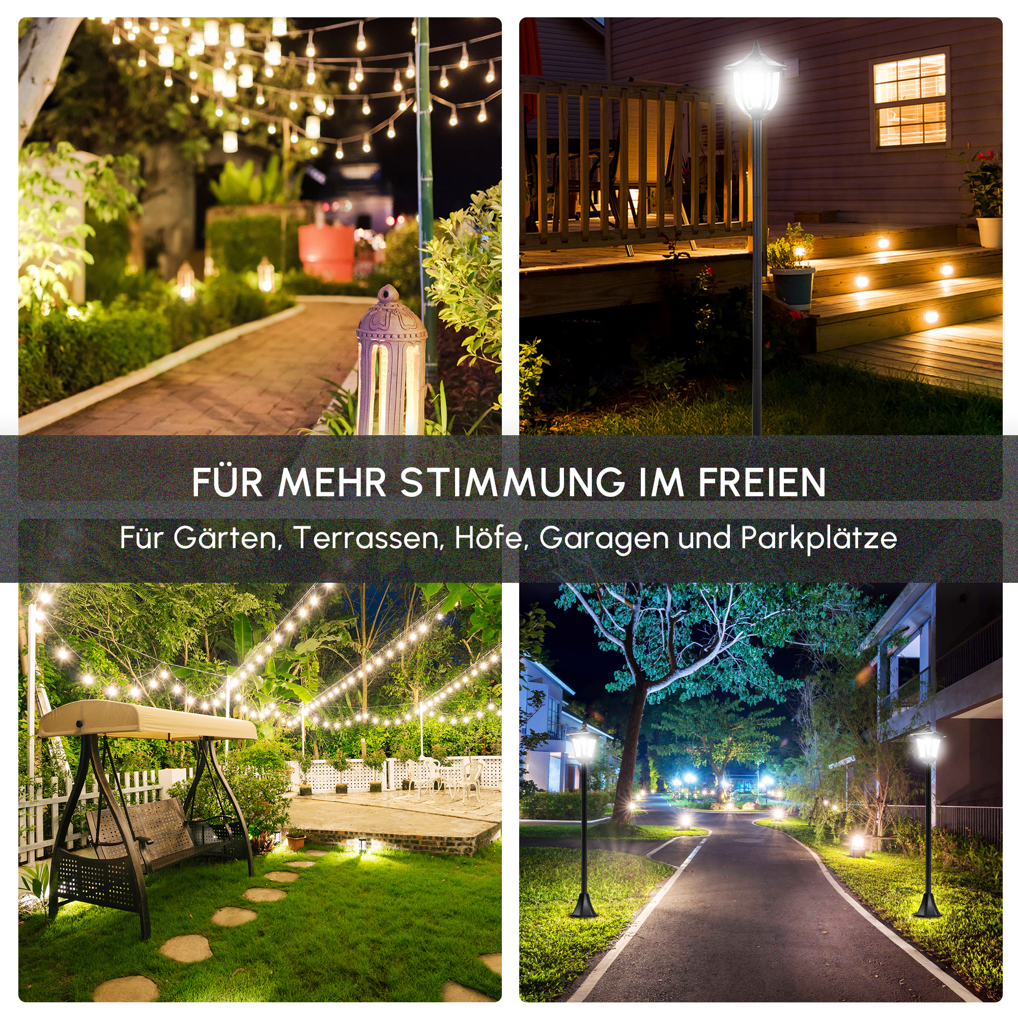 Päikeseenergial töötav aialatern LED, 30 luumenit, päikeseenergial töötav maapealne lamp, 120 cm, must