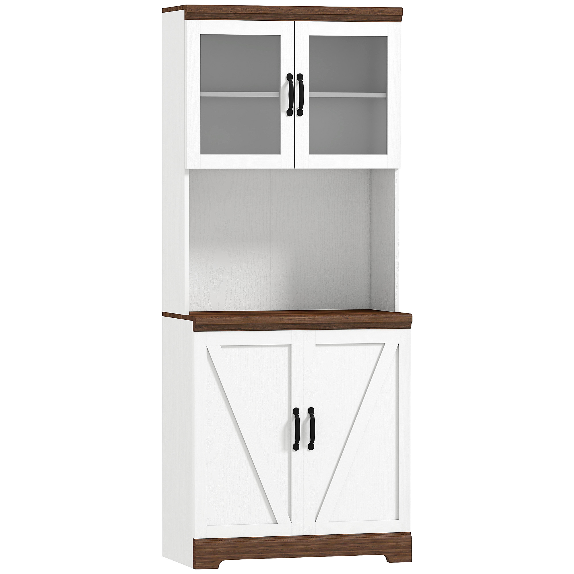 HOMCOM Alacena de Cocina Mueble Auxiliar con 2 Puertas de Vidrio y Baldas Ajustables 72x40x178 cm Blanco