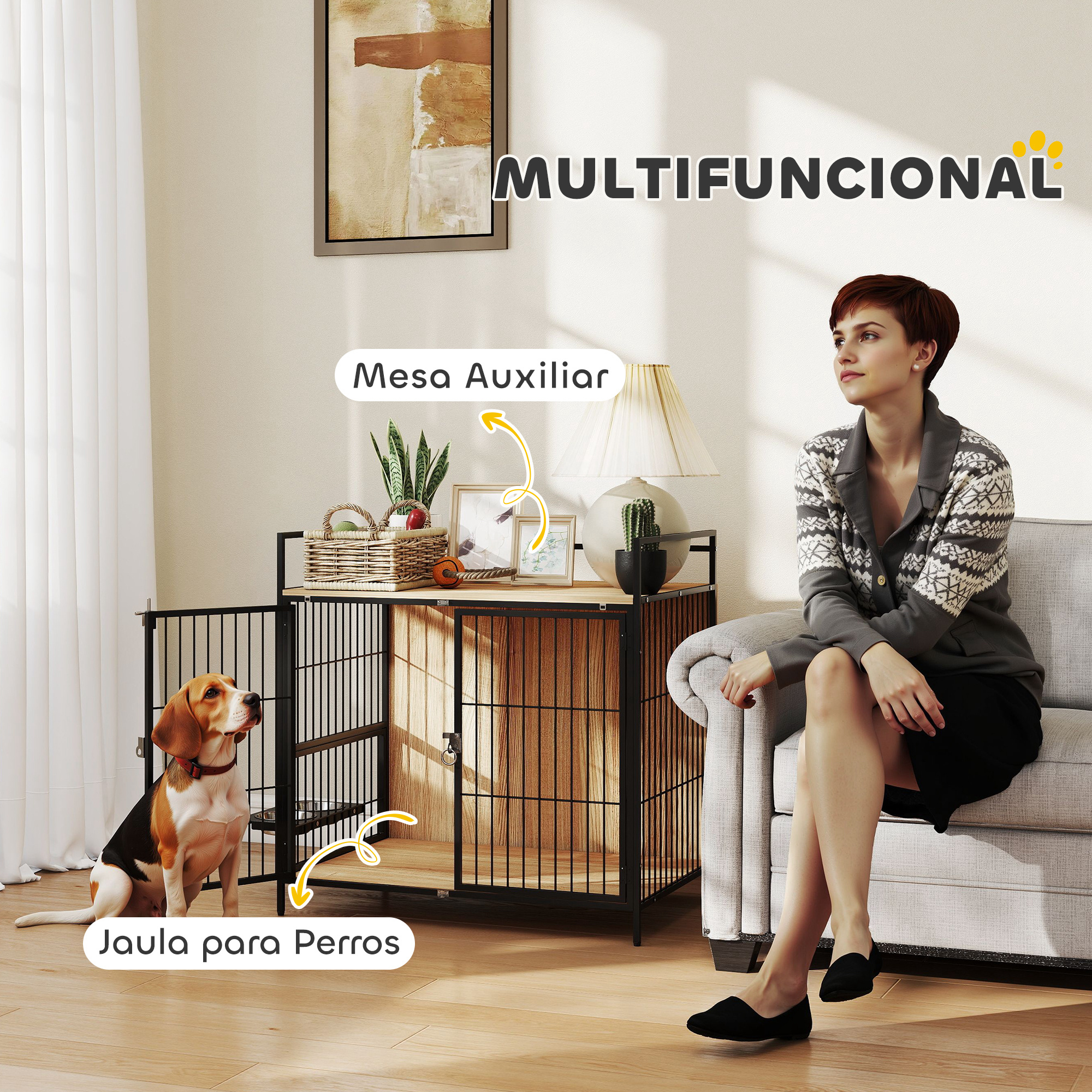 Dog Crate PawHut Mesa Auxiliar Moderna Casa Para Mascotas Con
