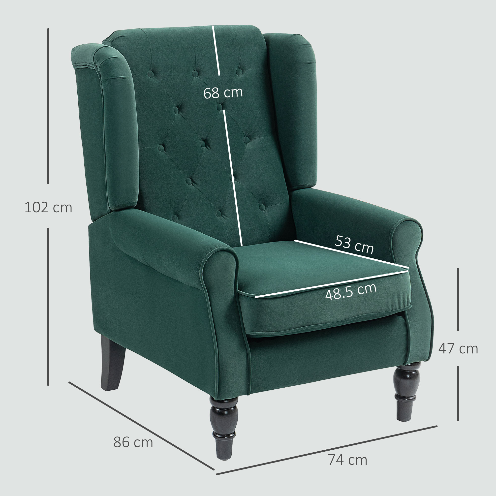 HOMCOM Wingback Accent Chair, Retro Upholstered Button Tufted Occasional Chair for Living Room and Bedroom, Green 3