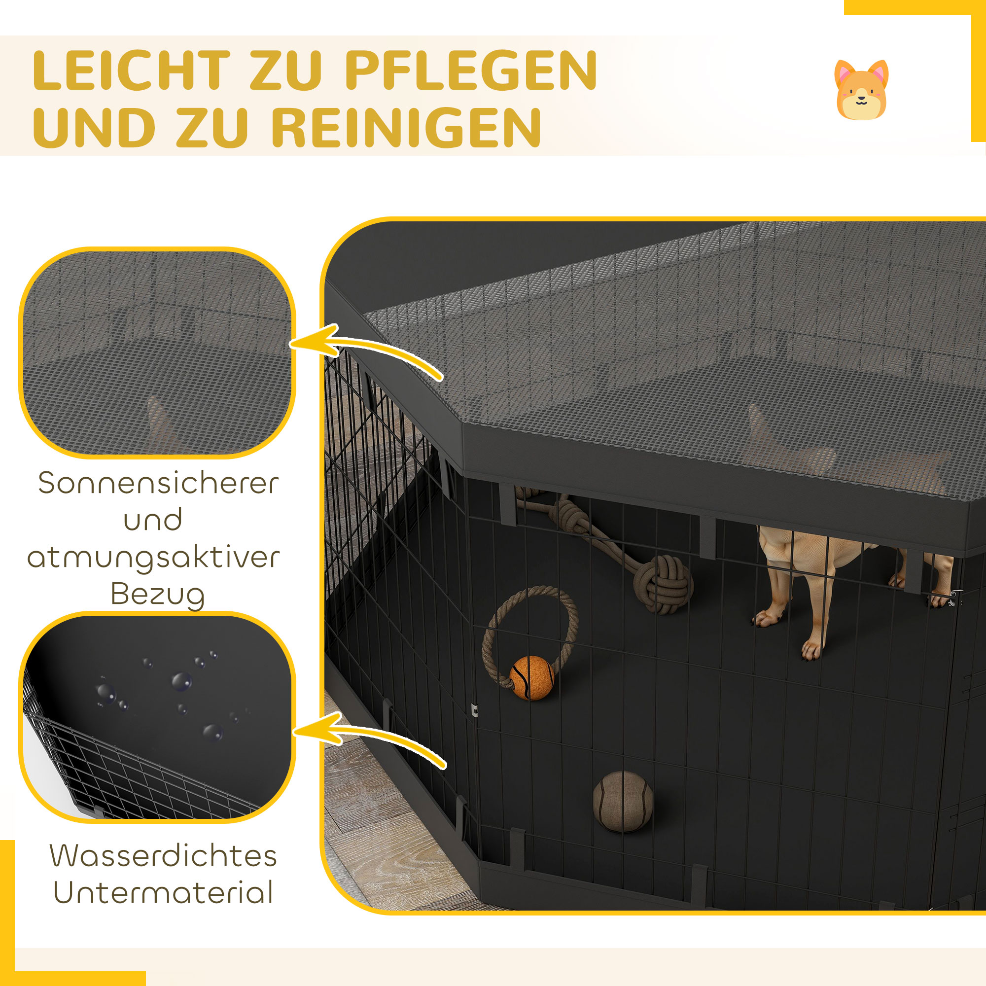 Kutsika mänguaedik, 76 cm kõrge/u 2,5 m², 8 paneeli, põrandakate, kombineeritud katusekate