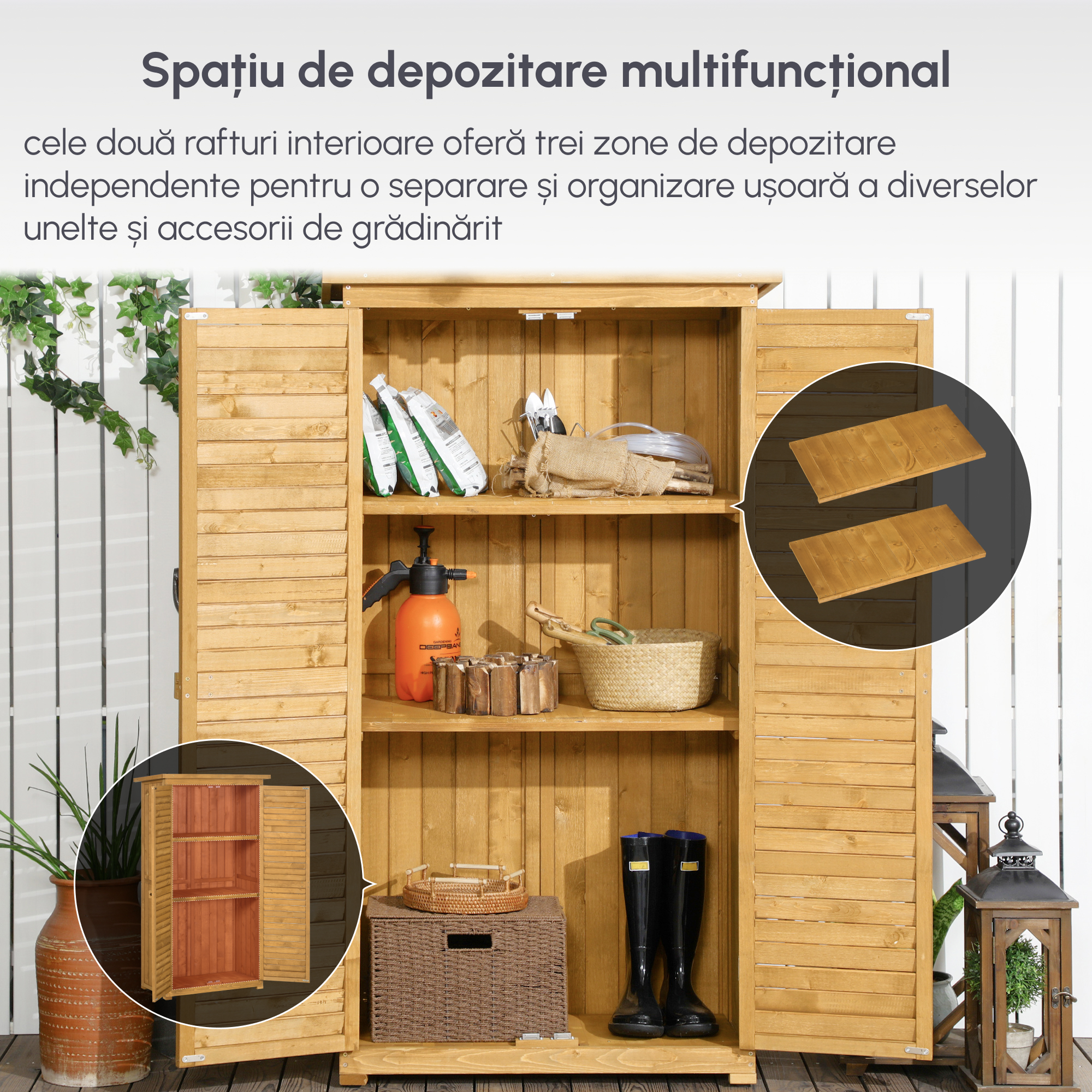  Casuta de Gradina din Lemn cu Acoperis Impermeabil si 3 Rafturi, 87x46,5x160 cm, Lemn [7]