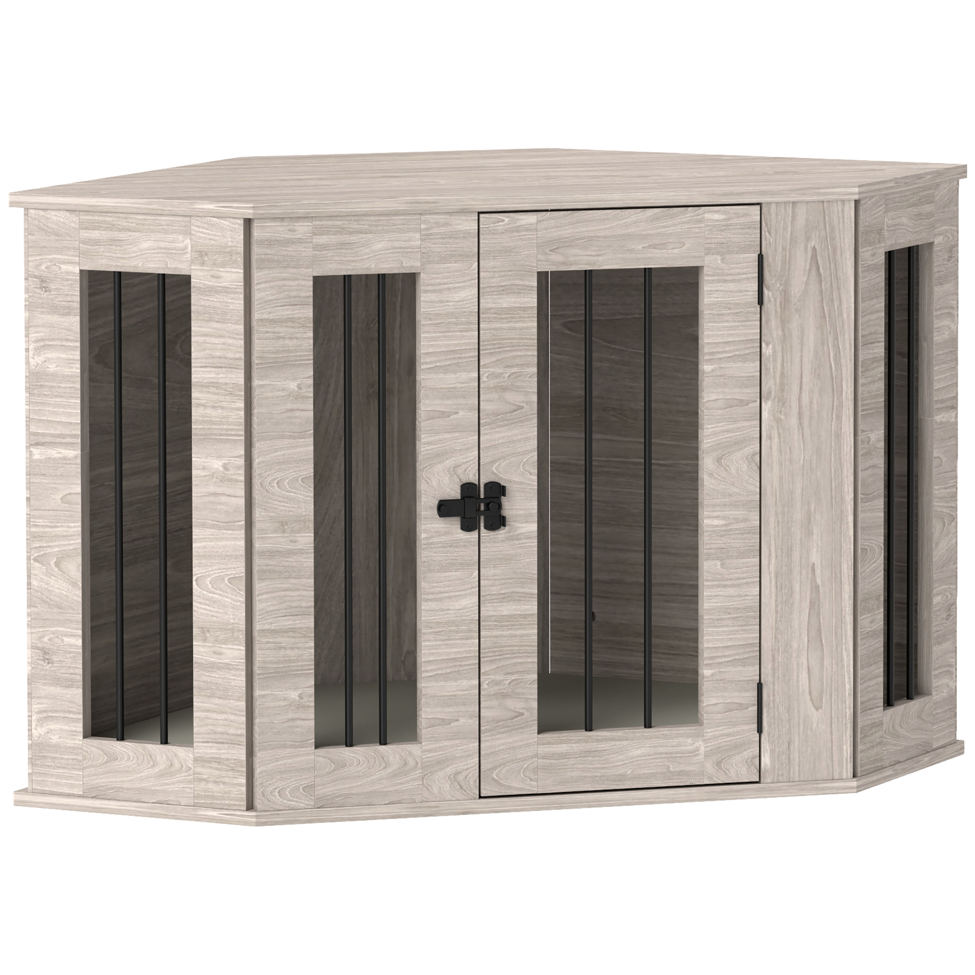 PawHut 2 in 1 Dog Crate Furniture Side Table, with Cushion, 104 x 55 x 63cm - Grey