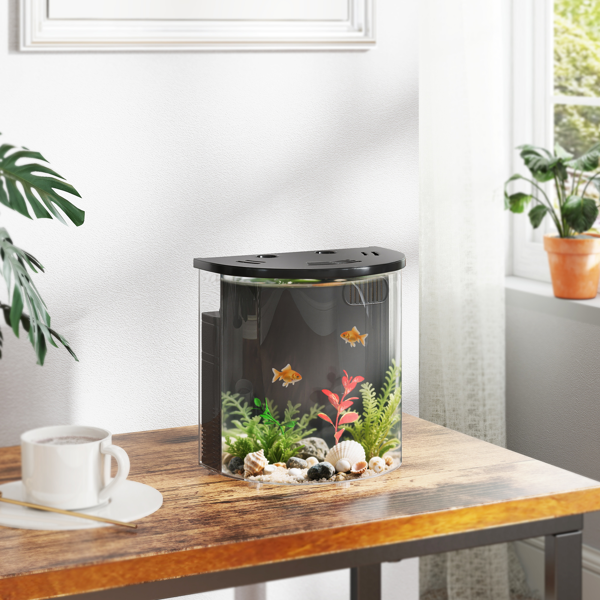 PawHut 27L Glass Fish Tank with Filter System, LED Light, Water Pump, for Betta, Goldfish, Shrimps, White