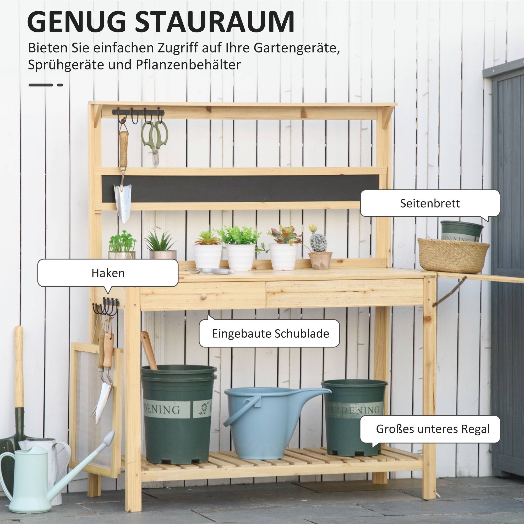 VidaXL Pflanztisch Aus Douglasie – Robuster Gartentisch Mit Ablage, 108x35x75 Cm, Für Balkon, Terrasse & Gewächshaus