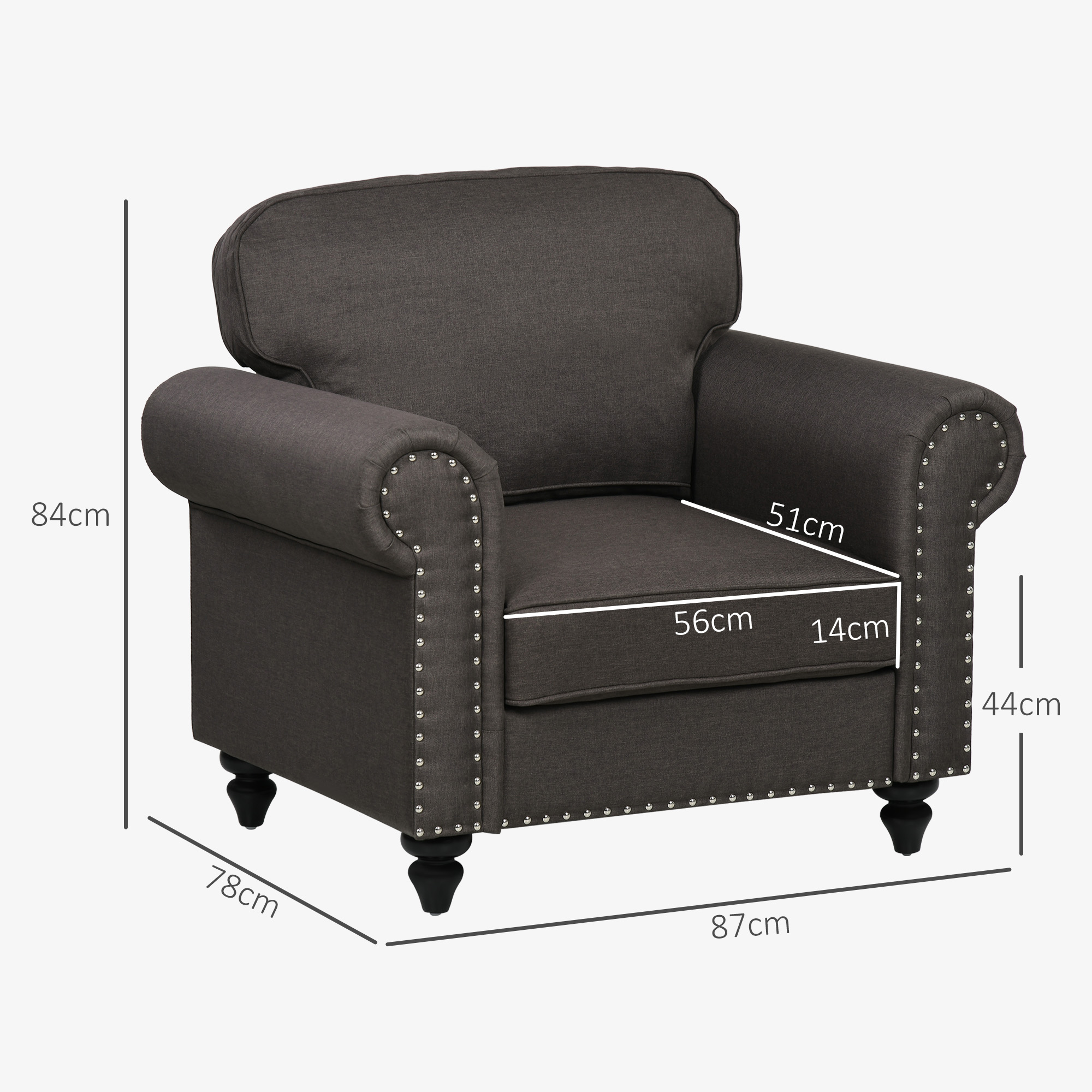 HOMCOM Mid-Century Armchair, with Pocket Springs Dark Brown 3