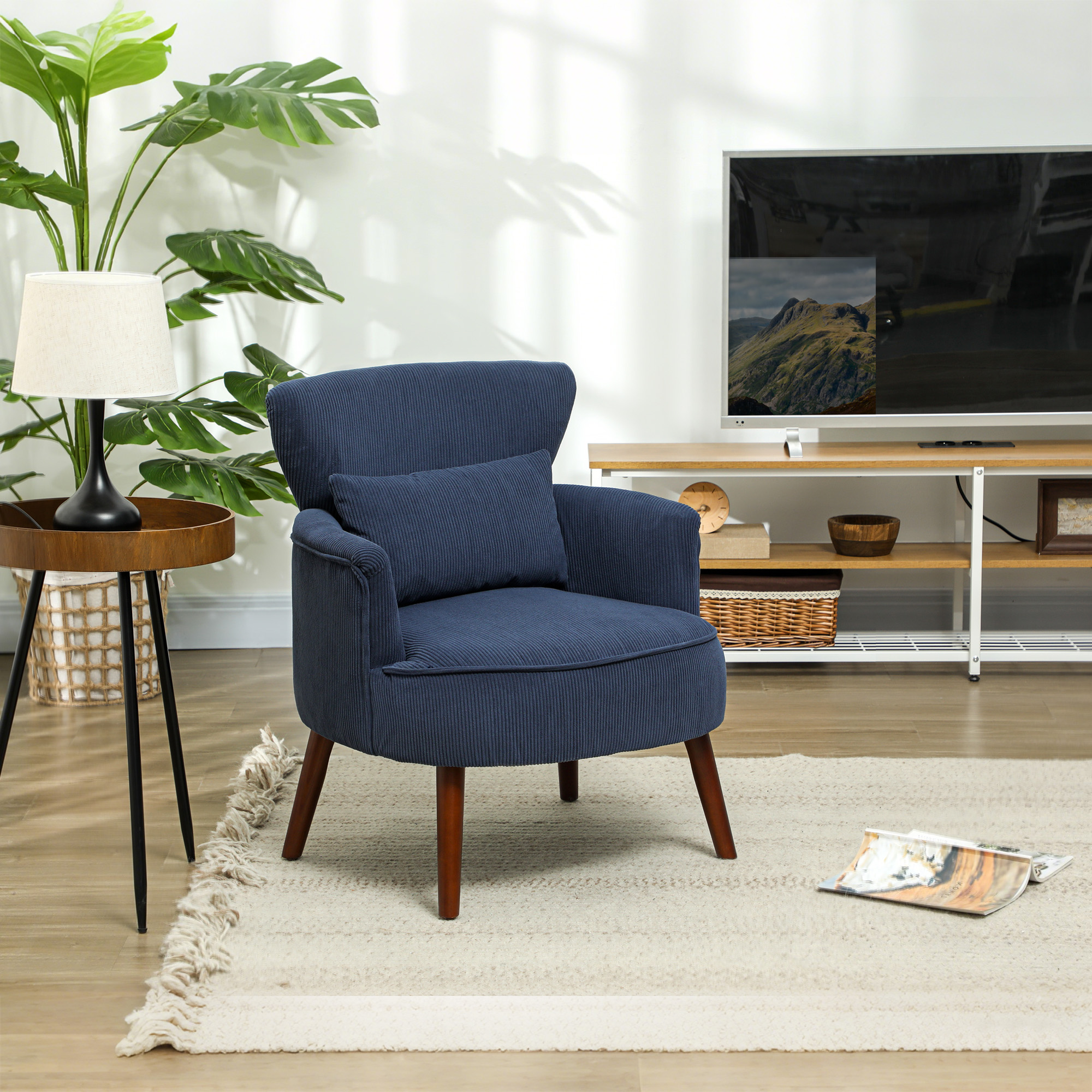 HOMCOM Corduroy Retro Accent Chair Blue 2