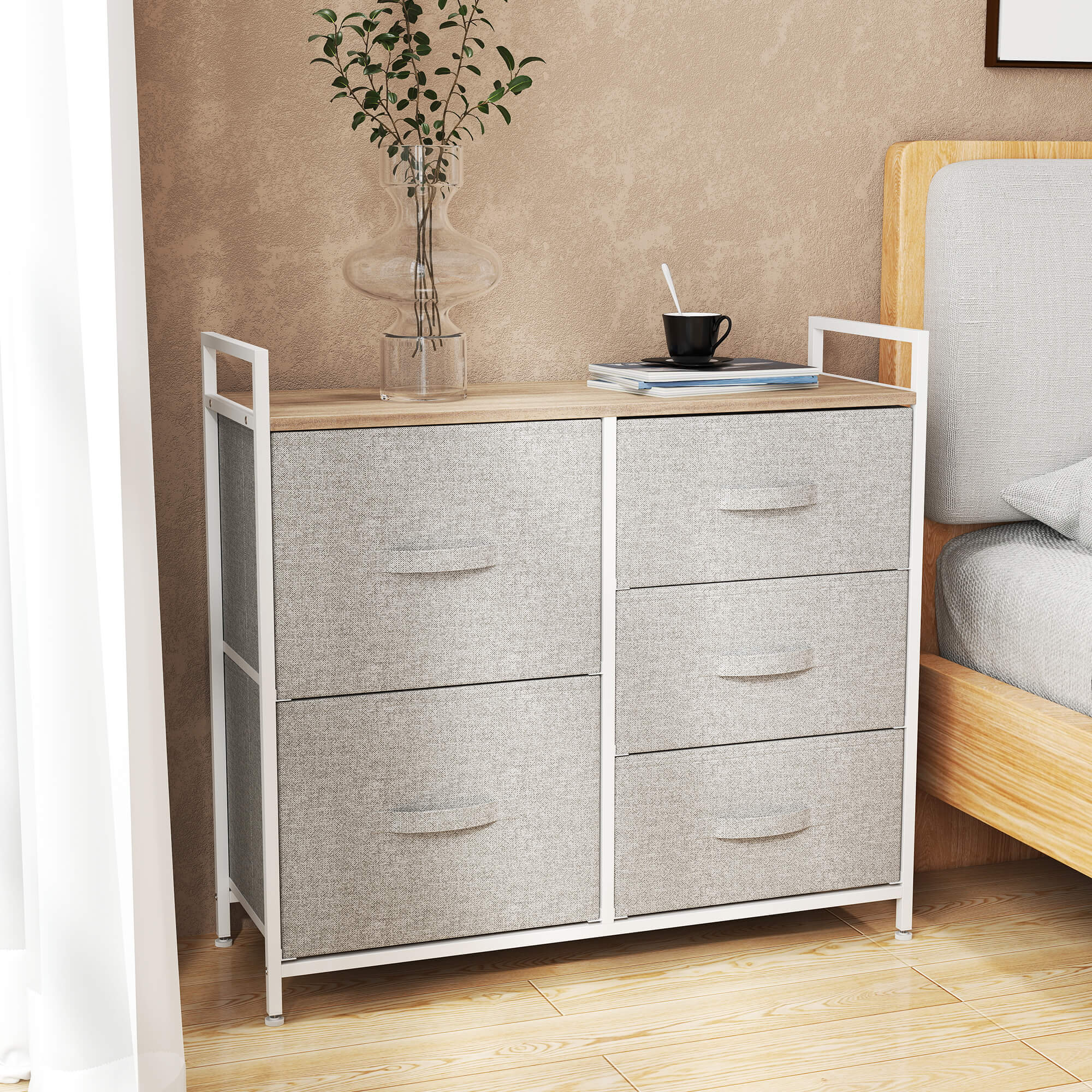 Homcom Mobile Cassettiera Multiuso Con 3 Cassetti Pieghevoli In Tessuto Arredamento Soggiorno E Camera 80x29x71cm Grigio Scuro