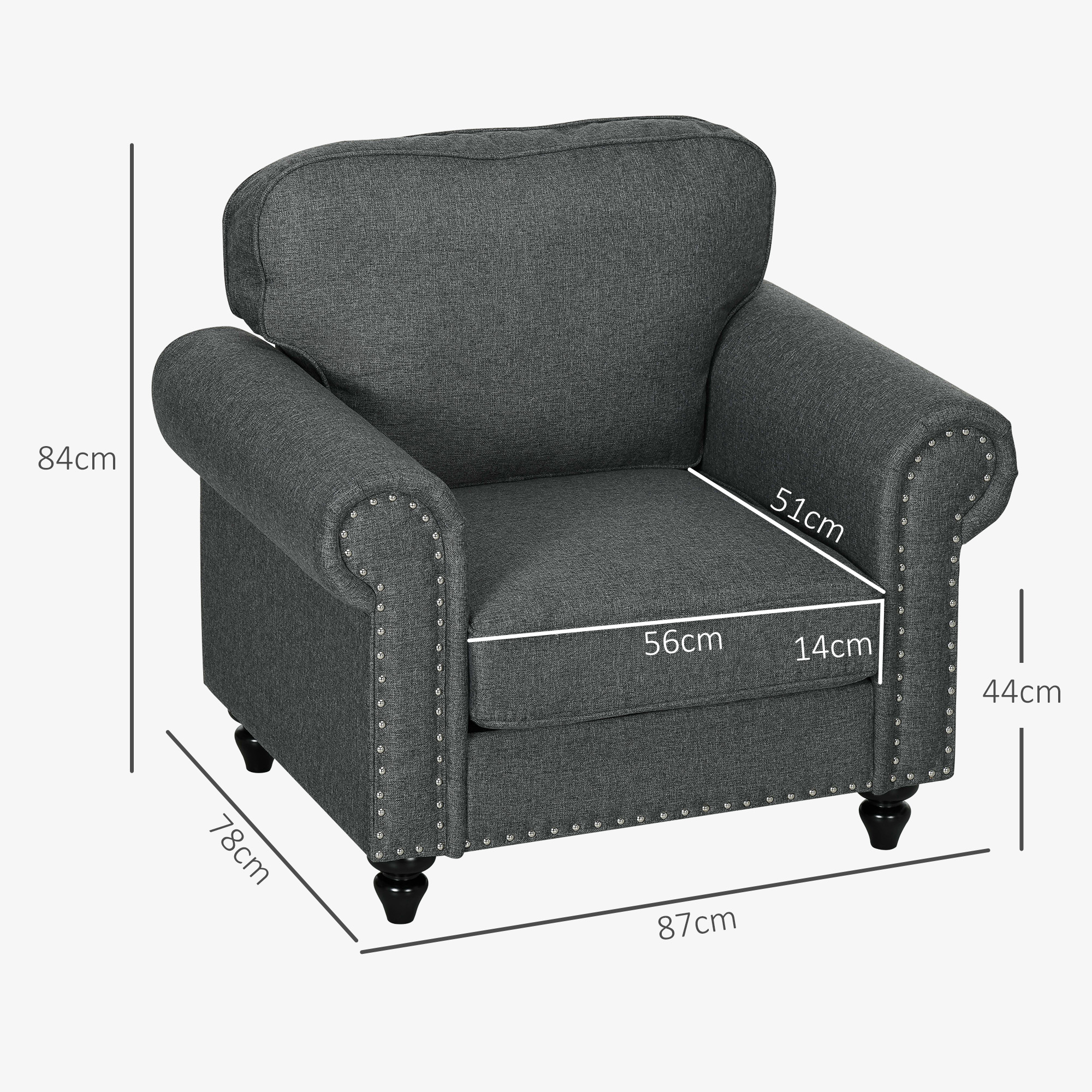 HOMCOM Mid-Century Armchair, with Pocket Springs Charcoal Grey 3