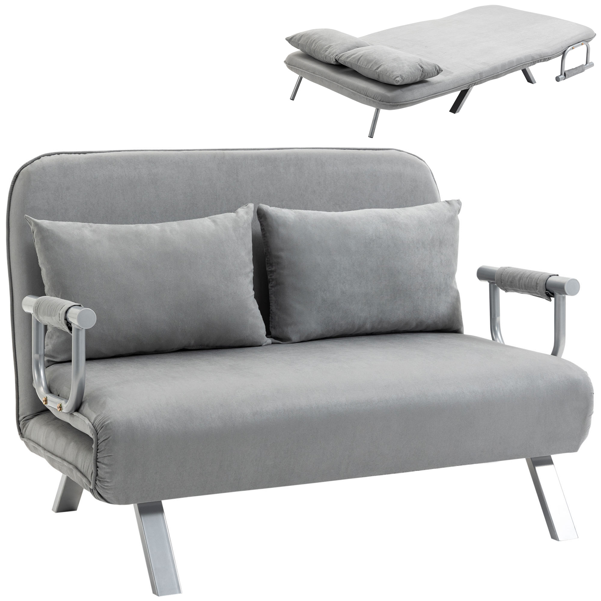 HOMCOM Canapé-lit canapé Convertible 2 Places déhoussable Grand Confort 2 Coussins fournis Pieds accoudoirs métal suède Gris Clair HOMCOM Canapé-lit canapé Convertible 2 Places déhoussable Grand Confort 2 Coussins fournis Pieds accoudoirs métal suède Gris Clair