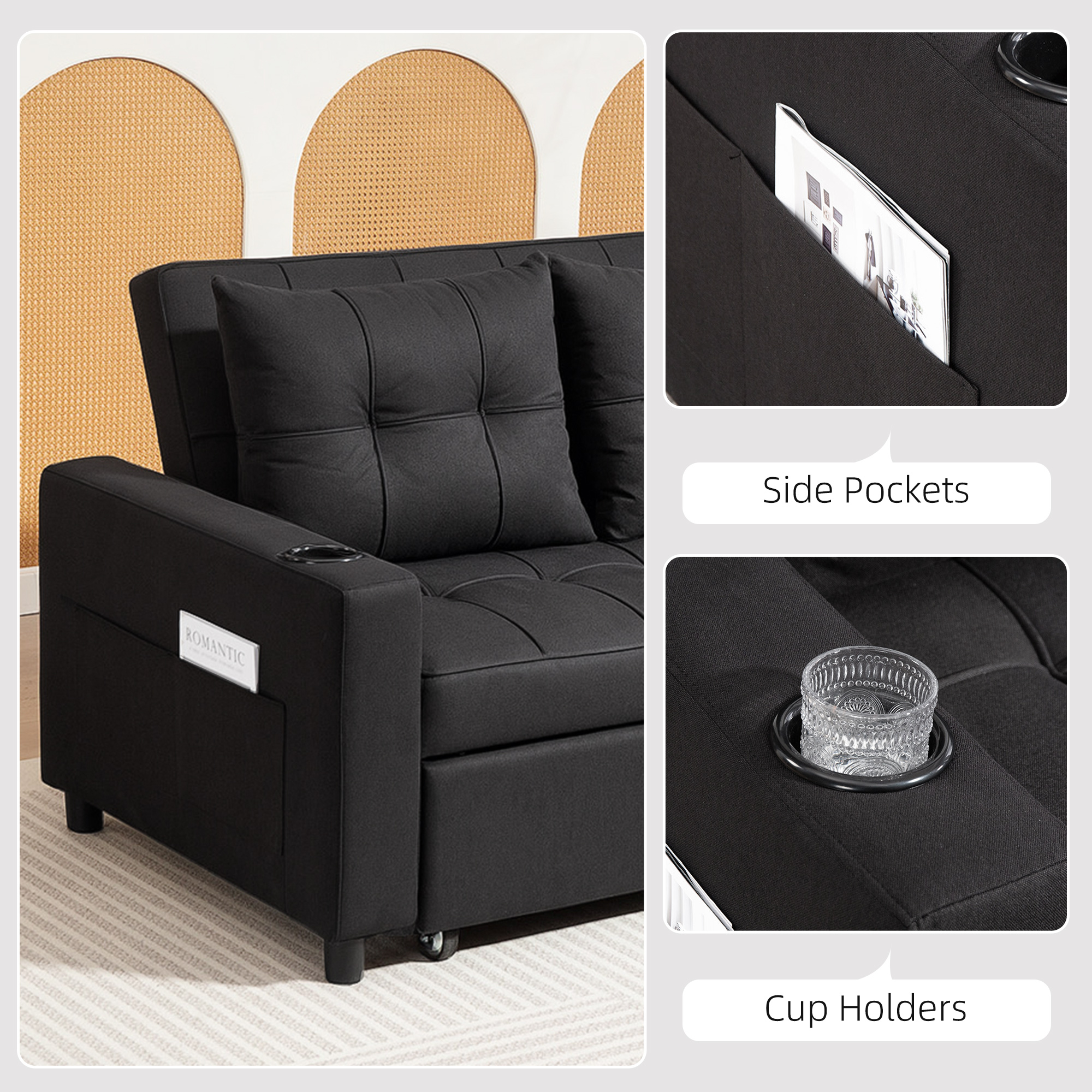 HOMCOM Two-Seater Pull-Out Sofa Bed Black 7