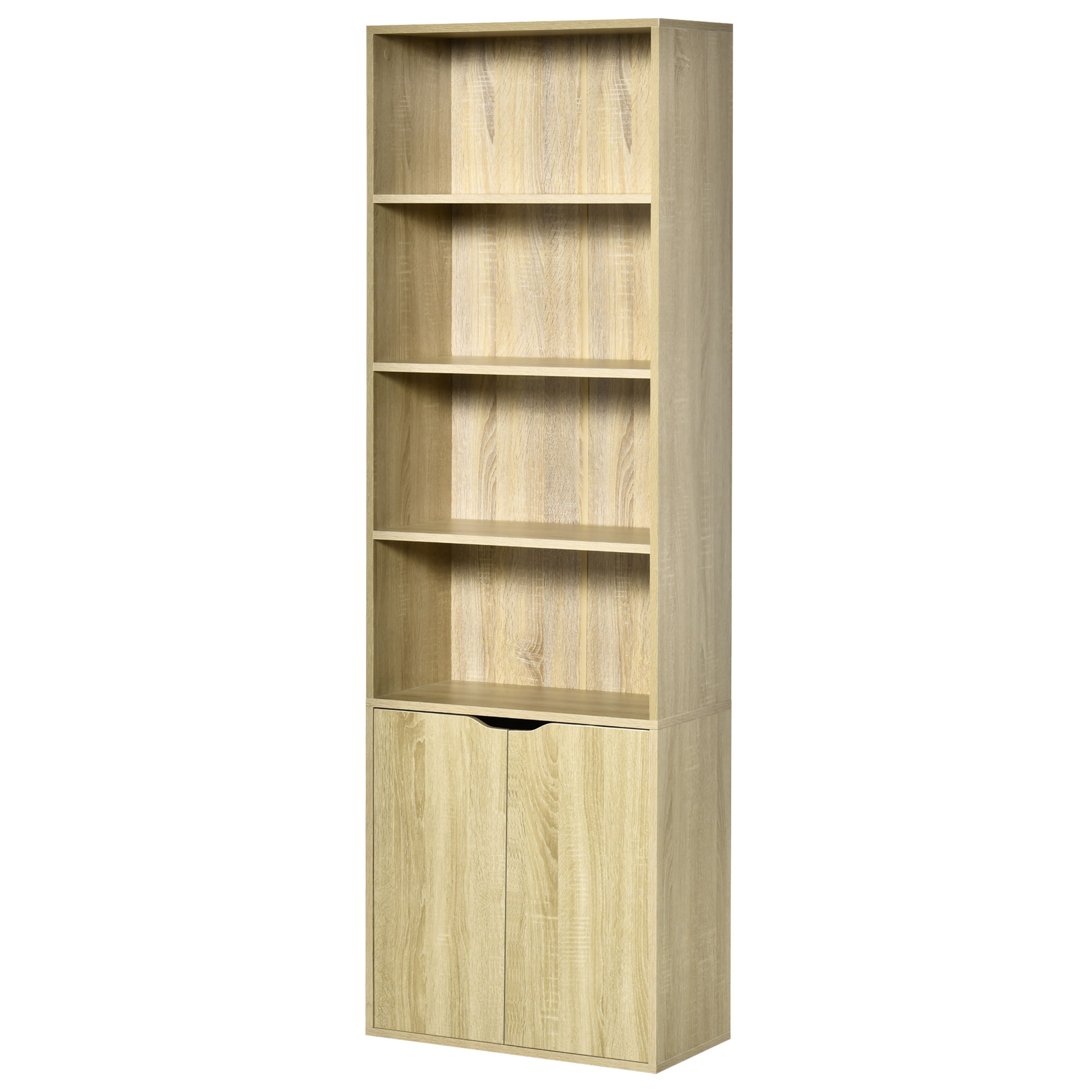 HOMCOM Bibliothèque Armoire à livres avec 4 compartiments ouverts et 2 portes pour le salon et le bureau 59x29x180 cm Bois naturel