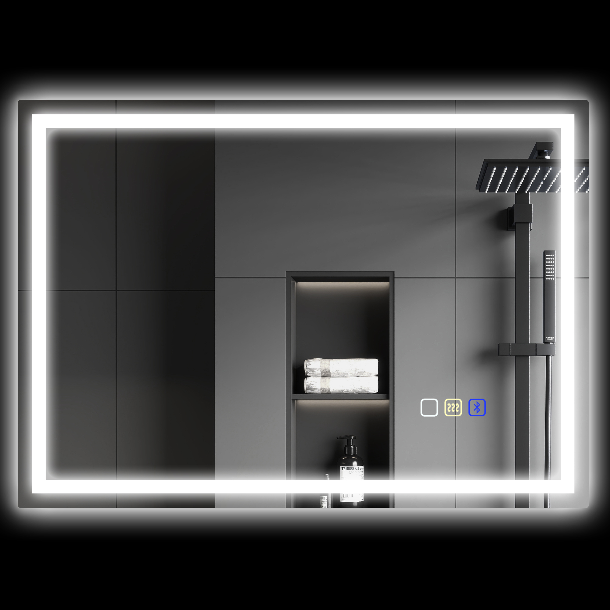 HOMCOM Specchio Bagno Antiappannante con Luce LED Regolabile, Speaker Bluetooth, Pulsanti Touch, 50x70 cm   Aosom Italy