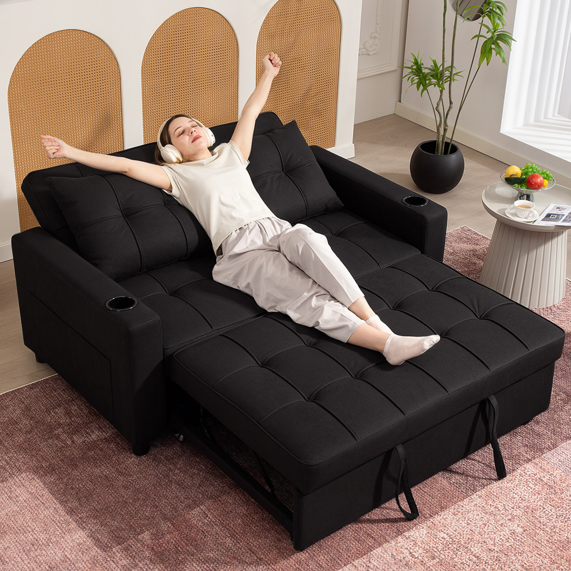 HOMCOM Two-Seater Pull-Out Sofa Bed Black 8