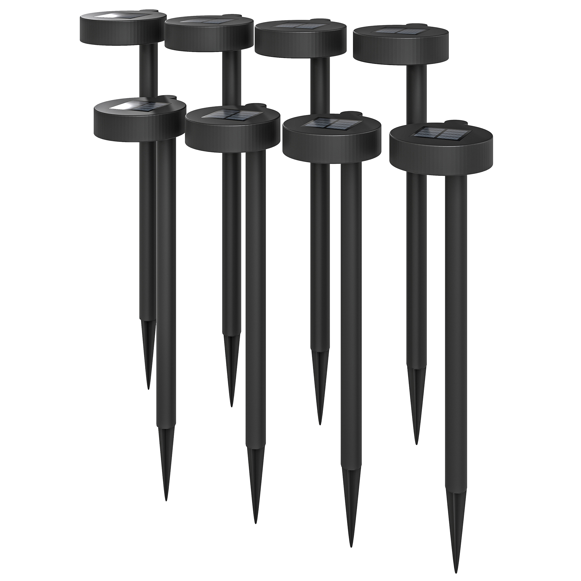 Outsunny Lot de 8 spot solaire extérieur, lampe solaire extérieure marche/arrêt automatique, lumière solaire 12 x 10 x 46 cm noir