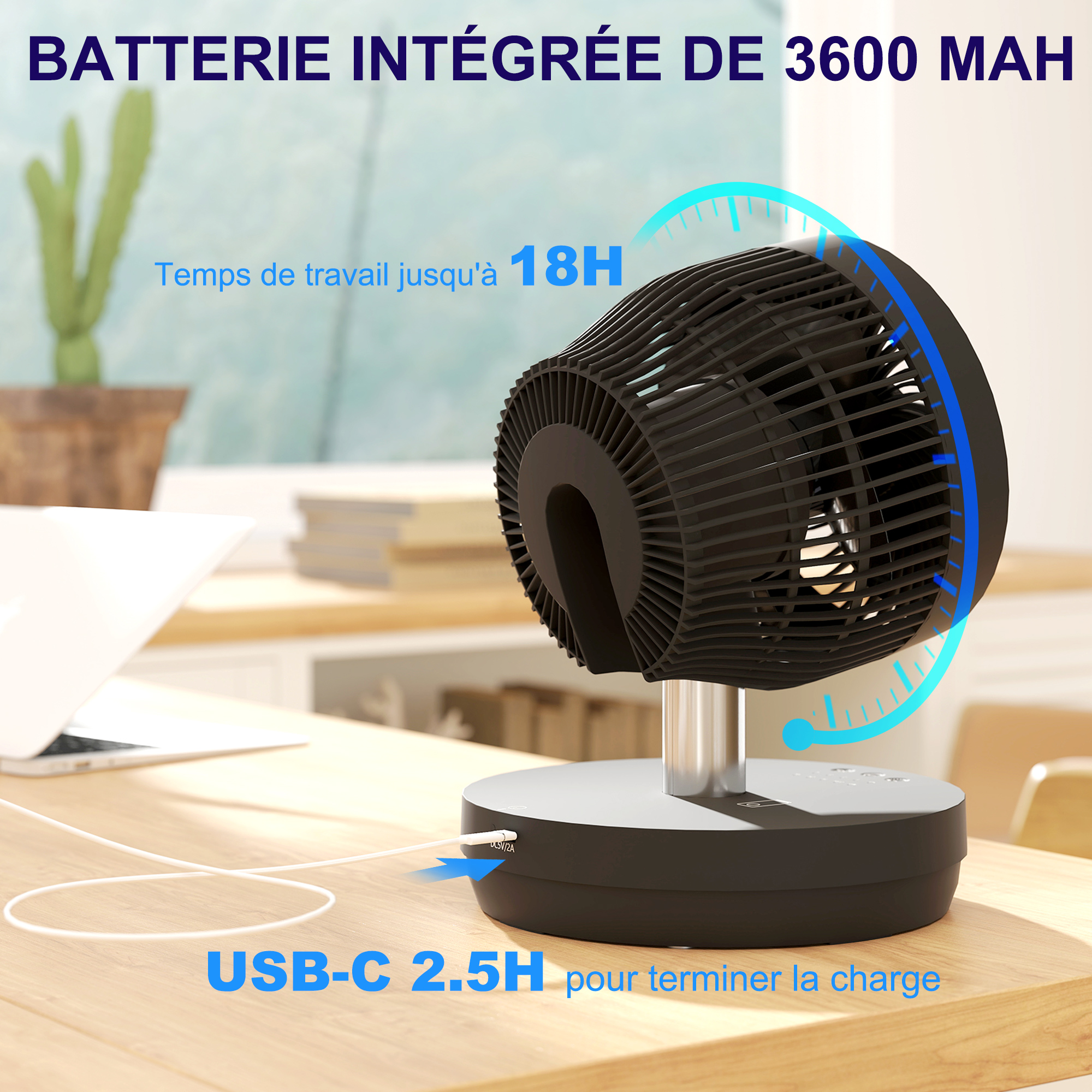 Ventilateur de bureau avec et batterie rechargeable — free download