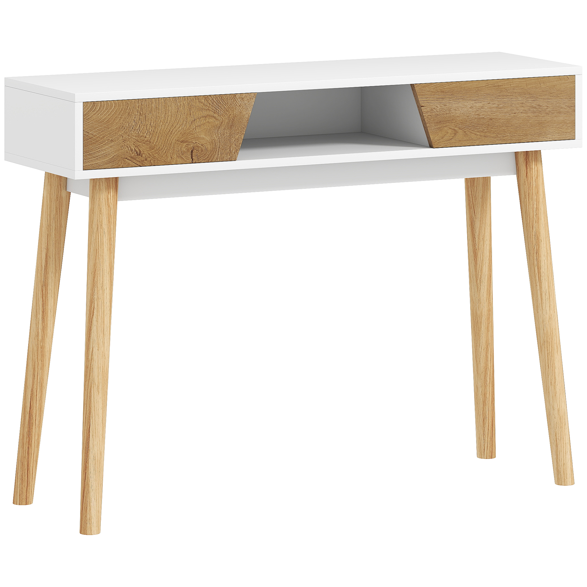 HOMCOM Consola de Recibidor con 2 Cajones Compartimento y Patas de Madera para Pasillo Entrada Entrada Salón Blanco