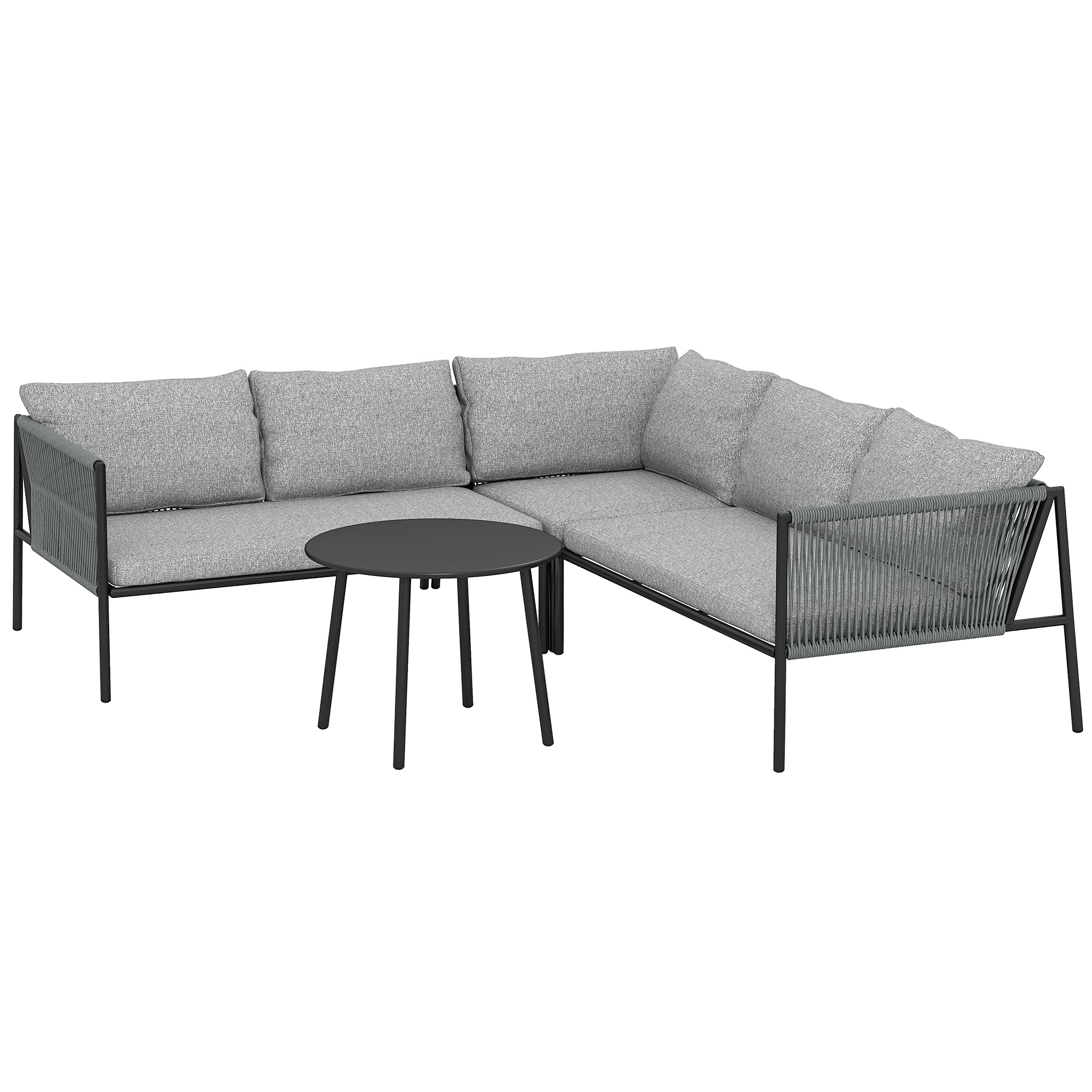 Outsunny Salon de jardin extérieur en résine tressée 5 places, table en acier et coussins inclus, gris foncé