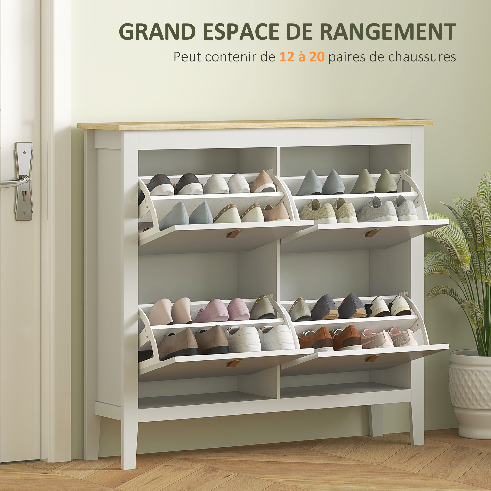 HOMCOM - Armoire à Chaussures étroite Avec 3 Portes Rabattables Et Etageres Reglables Noir